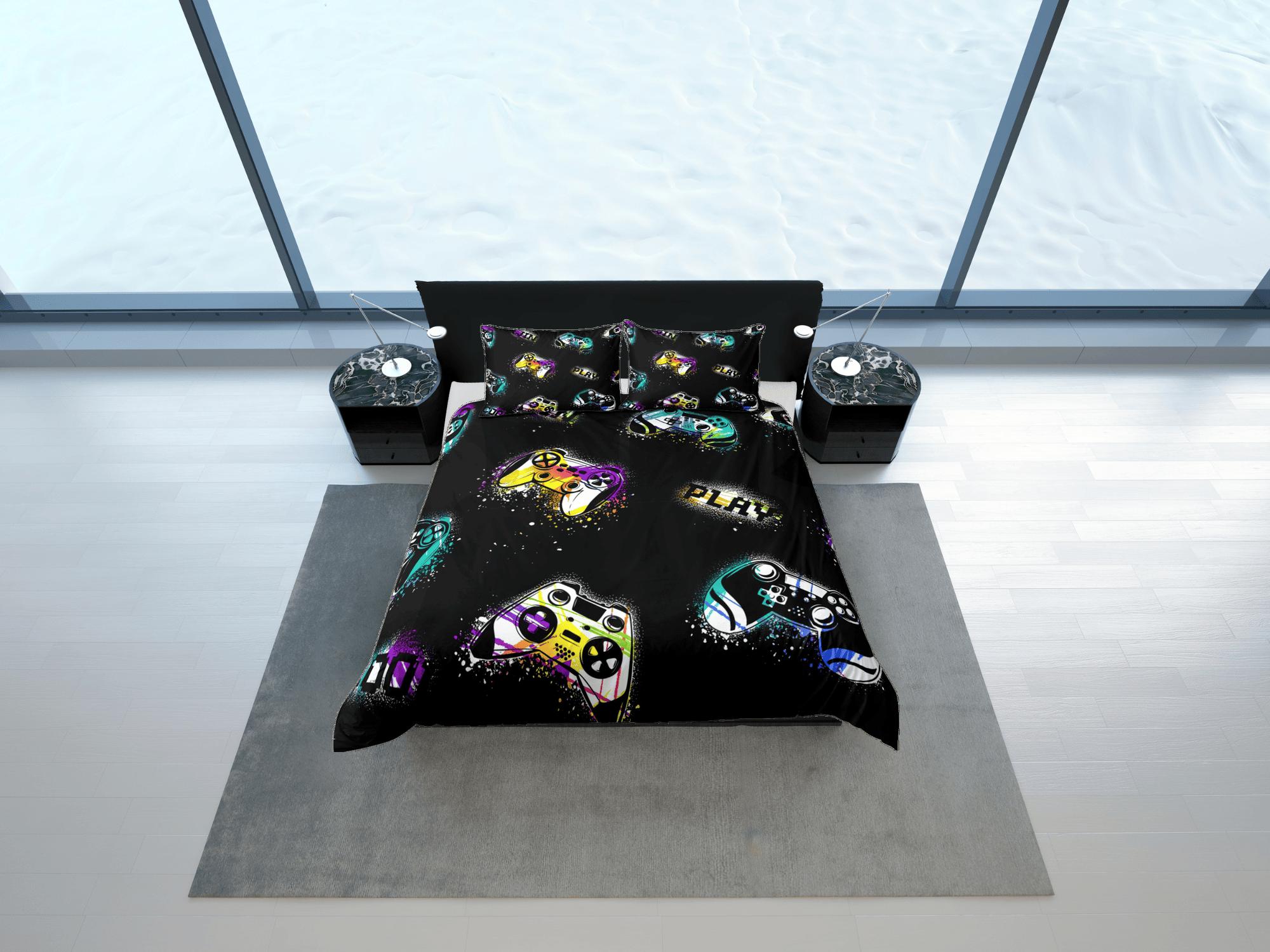 daintyduvet Spray painted gamer bedding colorful duvet cover, video gamer boyfriend gift bedding set full king queen twin, boys bedroom, dorm bedding