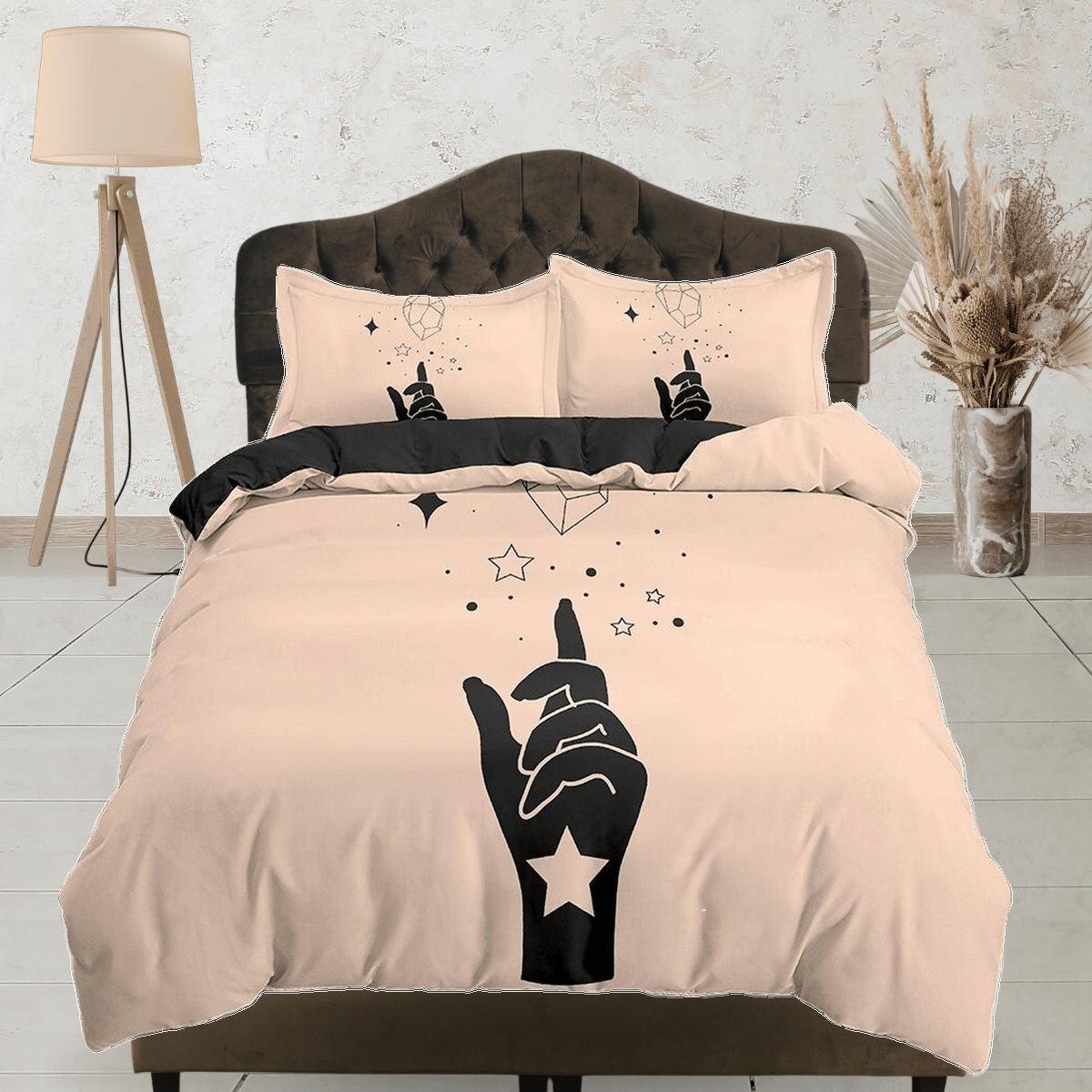 daintyduvet Stars Boho Beige Bedding Minimalist, Zodiac Gift Celestial Dorm Bedding, Astrology Duvet Cover Set, Aesthetic Duvet Cover King Queen Full