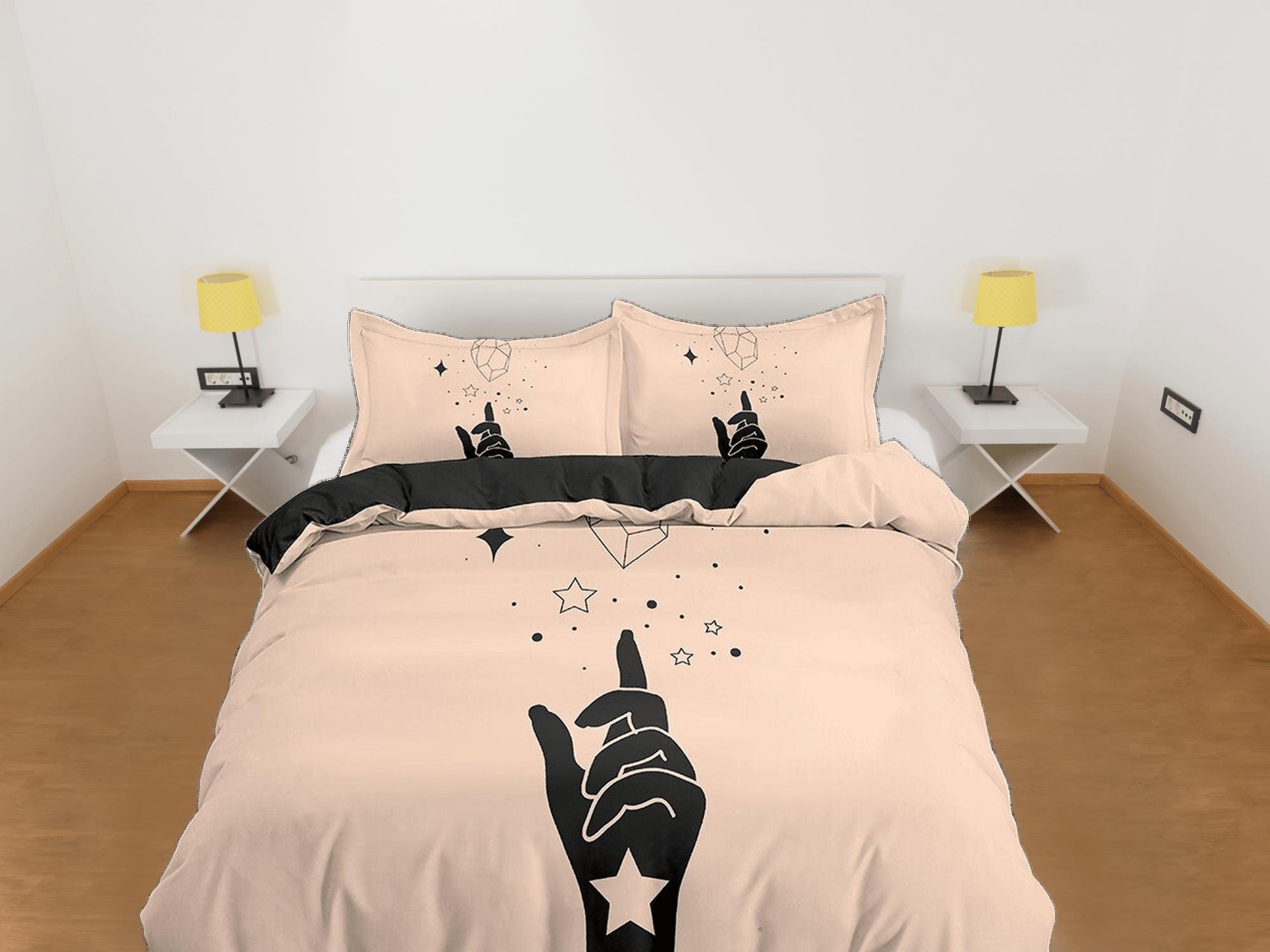 daintyduvet Stars Boho Beige Bedding Minimalist, Zodiac Gift Celestial Dorm Bedding, Astrology Duvet Cover Set, Aesthetic Duvet Cover King Queen Full