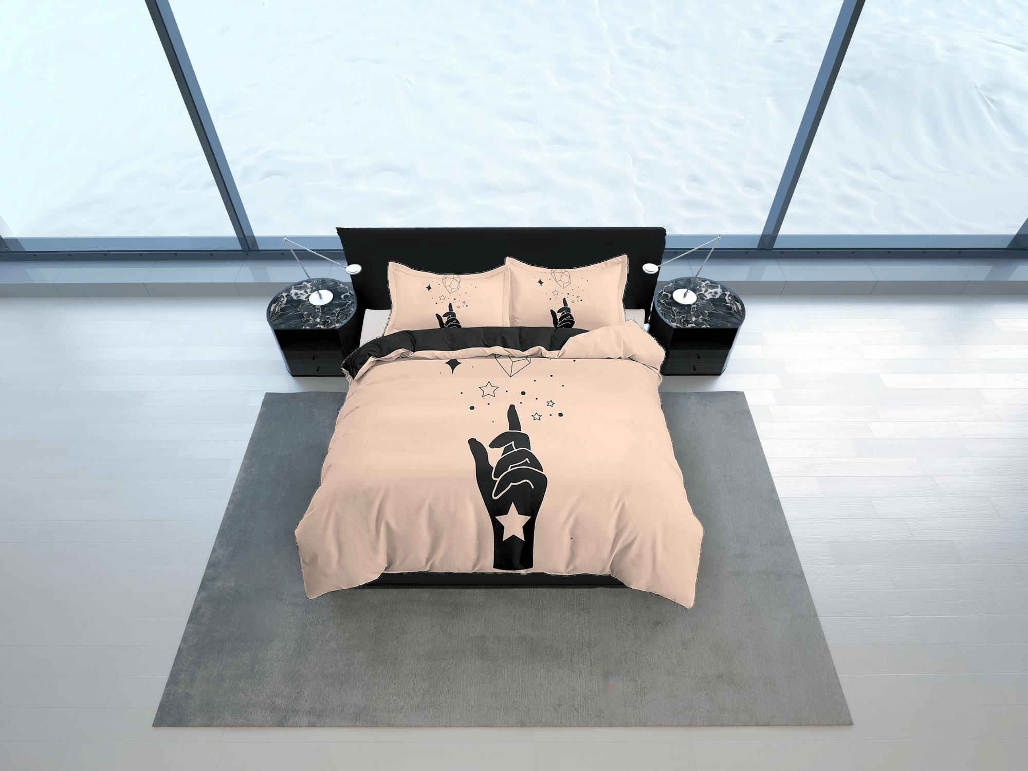 daintyduvet Stars Boho Beige Bedding Minimalist, Zodiac Gift Celestial Dorm Bedding, Astrology Duvet Cover Set, Aesthetic Duvet Cover King Queen Full