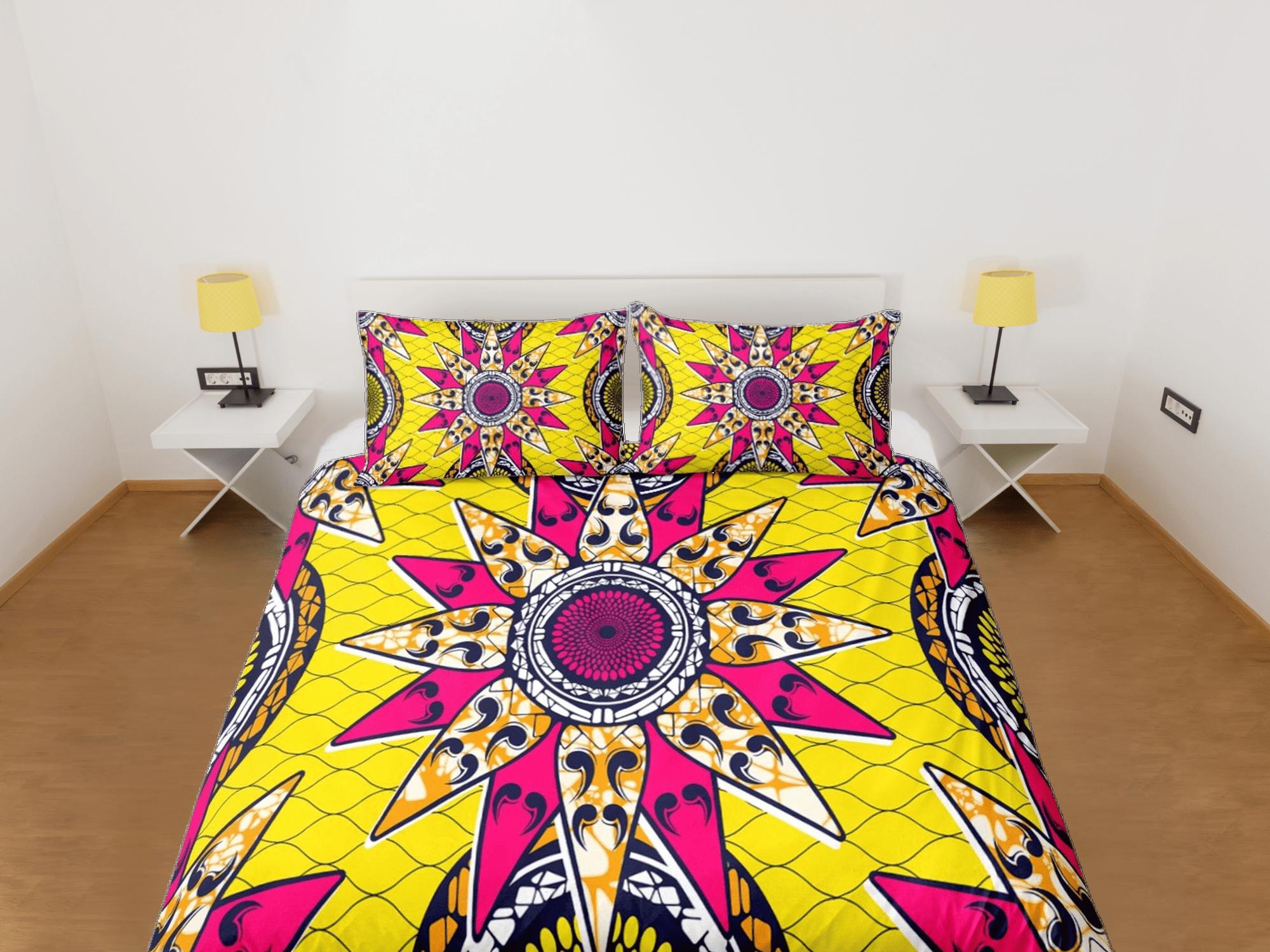 daintyduvet Stunning geometric african yellow bedding set duvet cover, boho bedding, ethnic tribal afrocentric designer bedding, south african gift