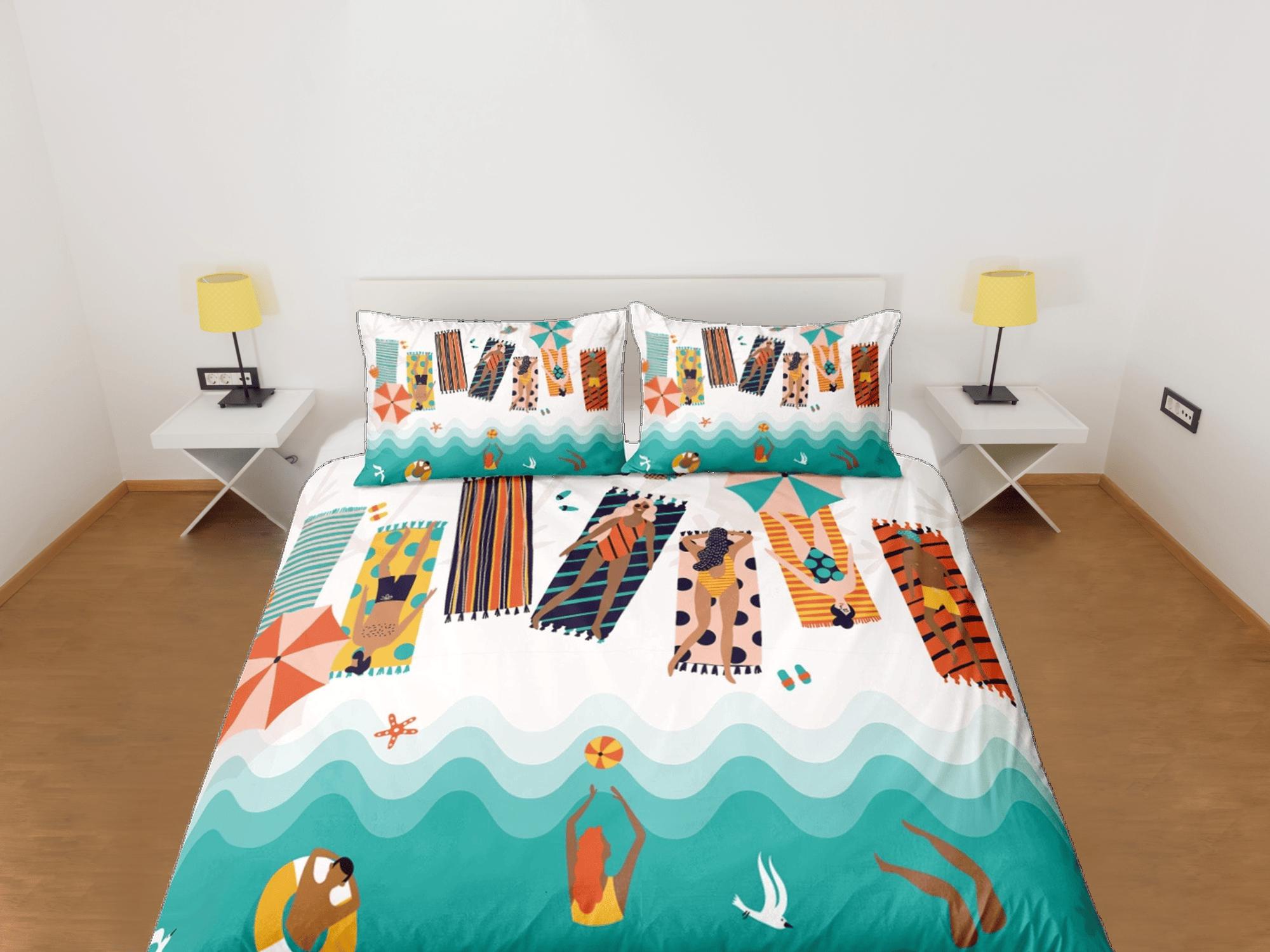 daintyduvet Summer beach mood duvet cover coastal grandma bedding set full queen king, aesthetic room decor, ocean lover gift seaman, beach lover
