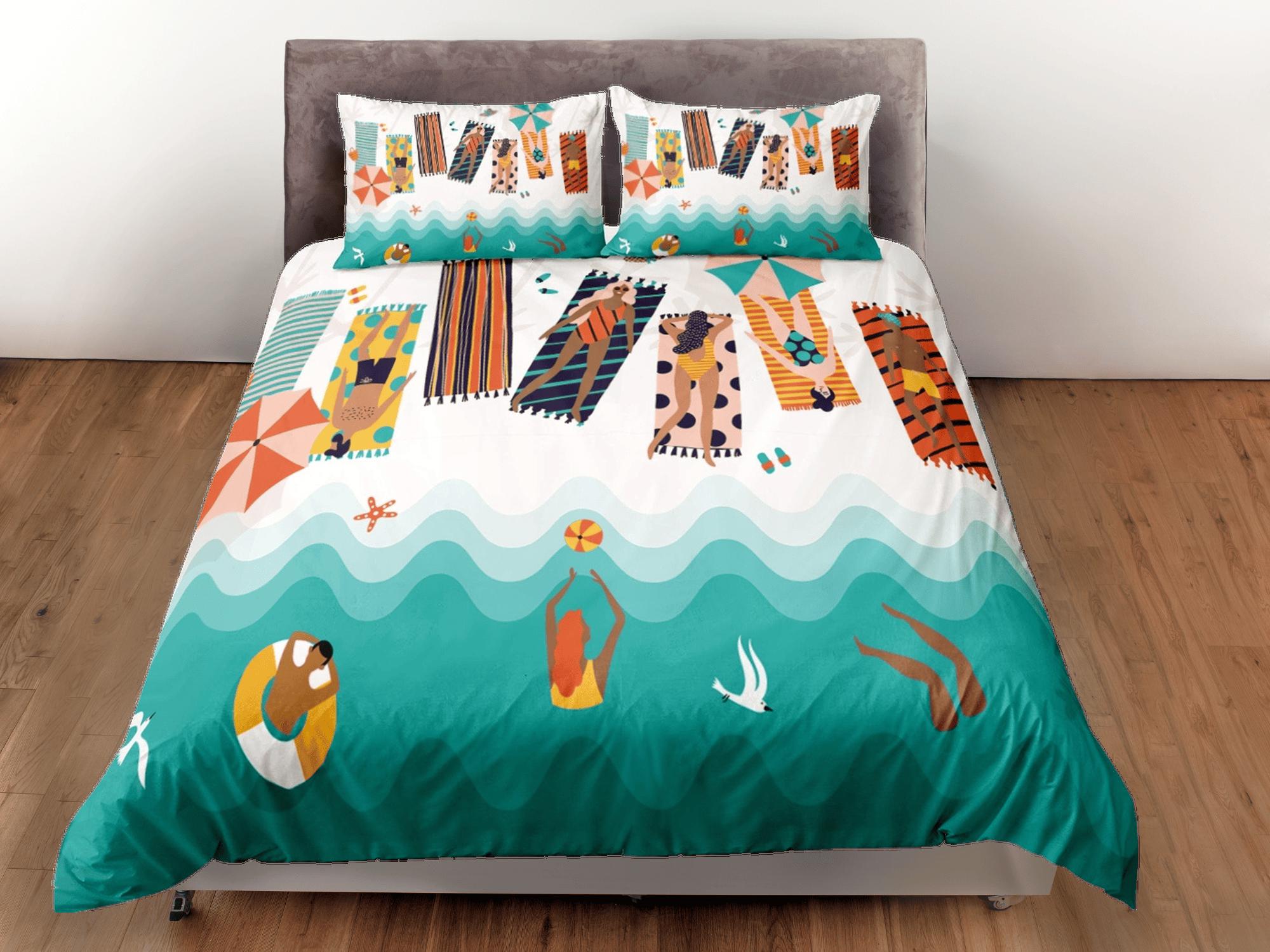daintyduvet Summer beach mood duvet cover coastal grandma bedding set full queen king, aesthetic room decor, ocean lover gift seaman, beach lover