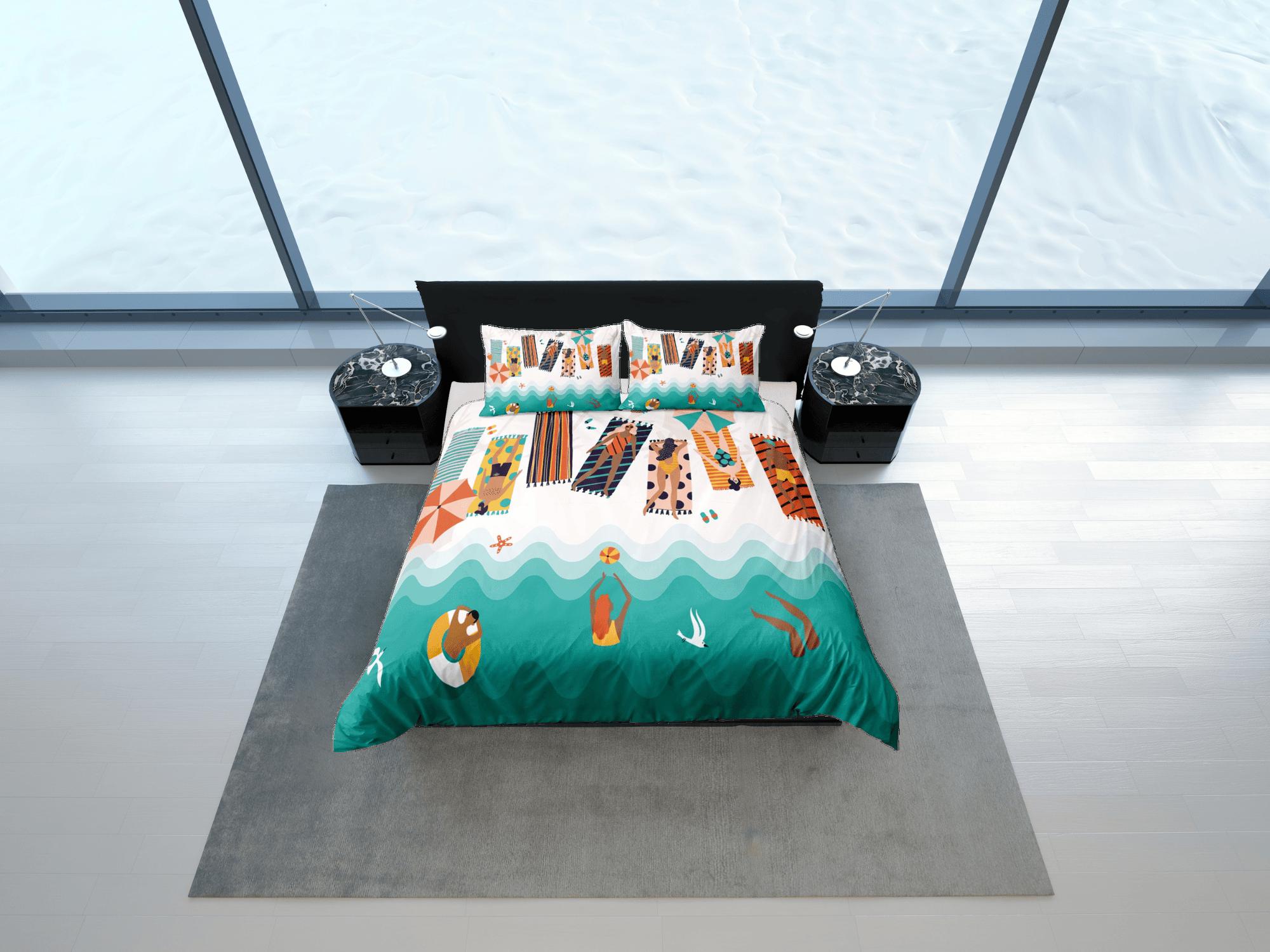 daintyduvet Summer beach mood duvet cover coastal grandma bedding set full queen king, aesthetic room decor, ocean lover gift seaman, beach lover