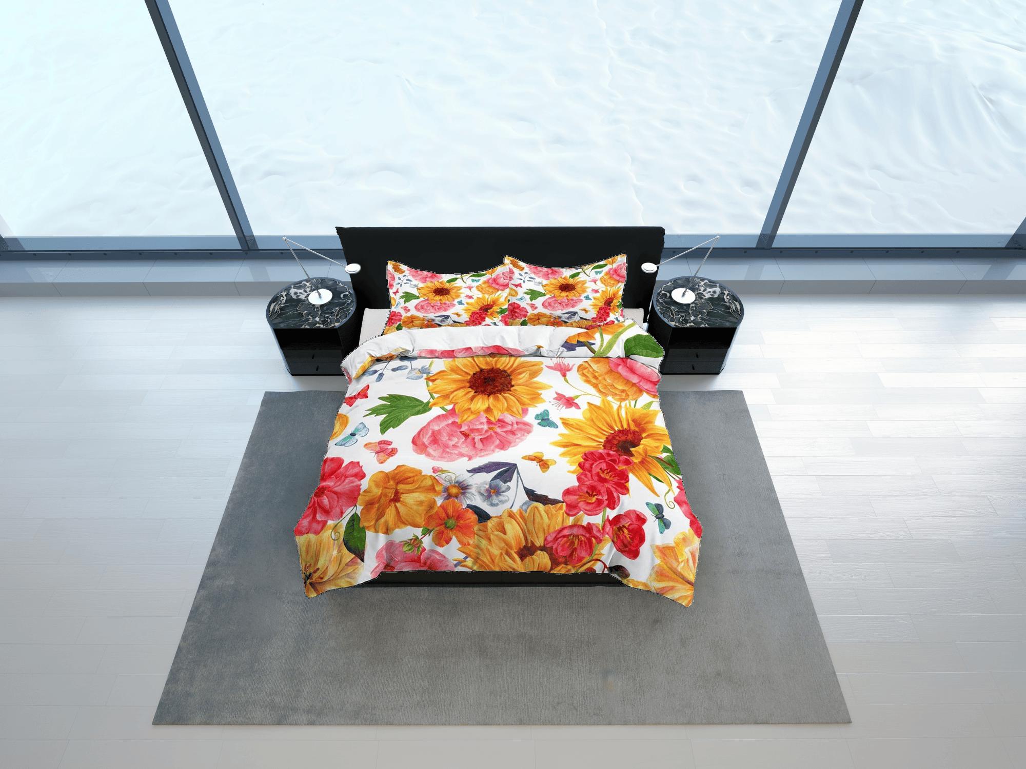 daintyduvet Summer sunflower floral duvet cover colorful bedding, teen girl bedroom, baby girl crib bedding boho maximalist bedspread aesthetic bedding