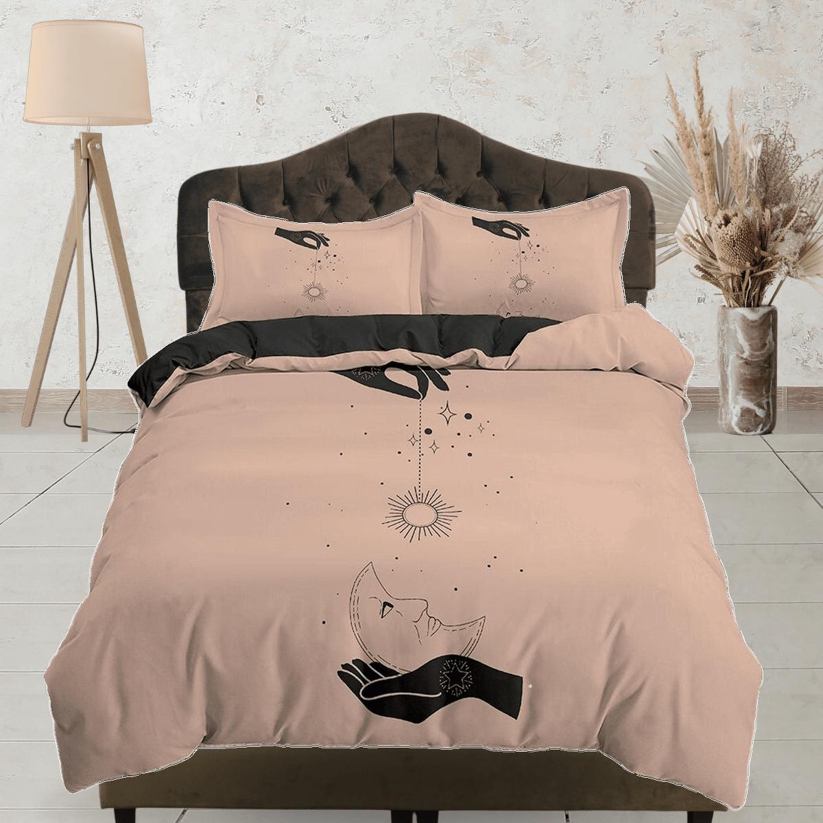 daintyduvet Sun and Moon Boho Beige Bedding Minimalist, Zodiac Gift Celestial Dorm Bedding, Astrology Duvet Cover Set, Aesthetic Duvet King Queen Full