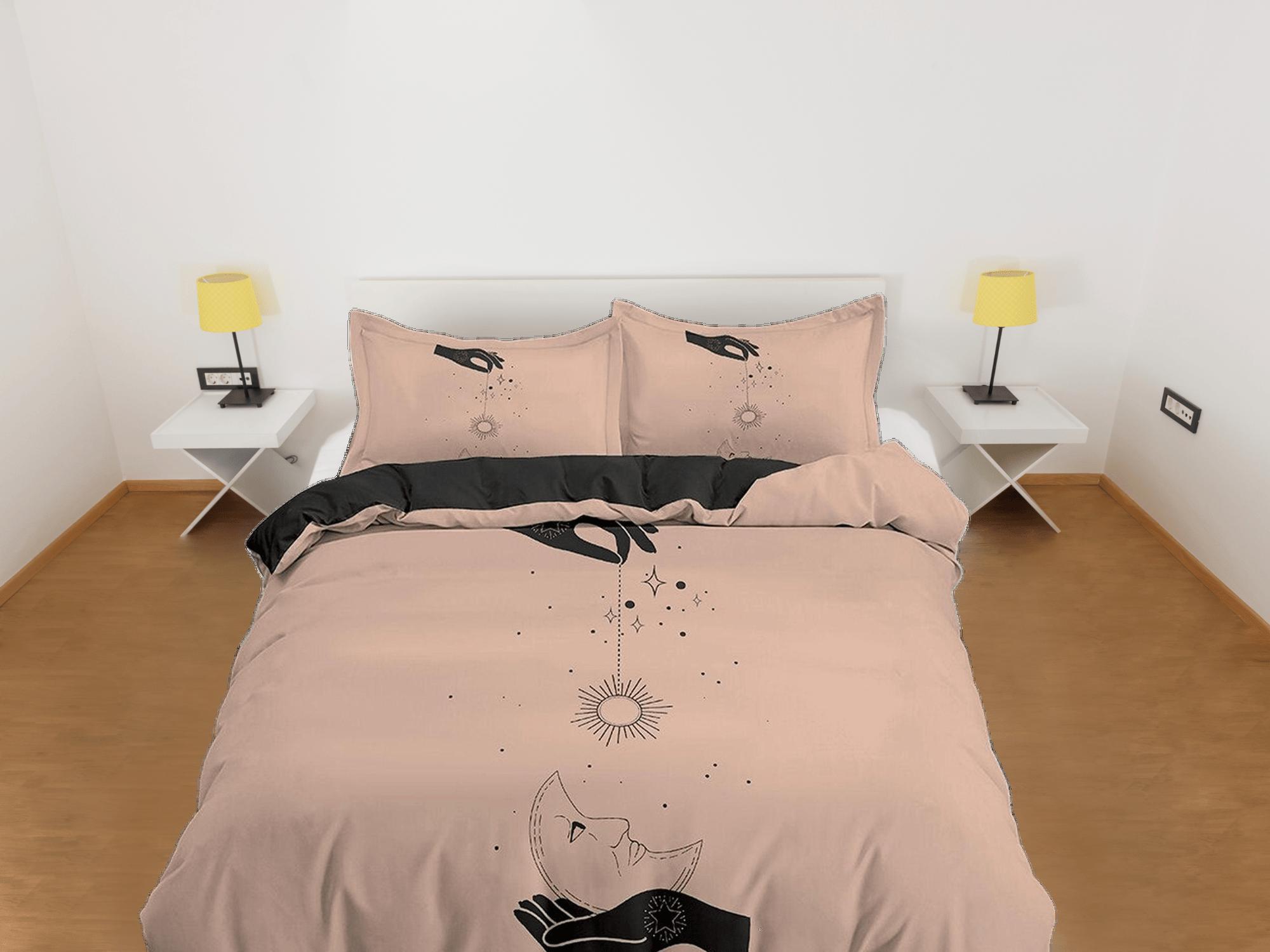 daintyduvet Sun and Moon Boho Beige Bedding Minimalist, Zodiac Gift Celestial Dorm Bedding, Astrology Duvet Cover Set, Aesthetic Duvet King Queen Full