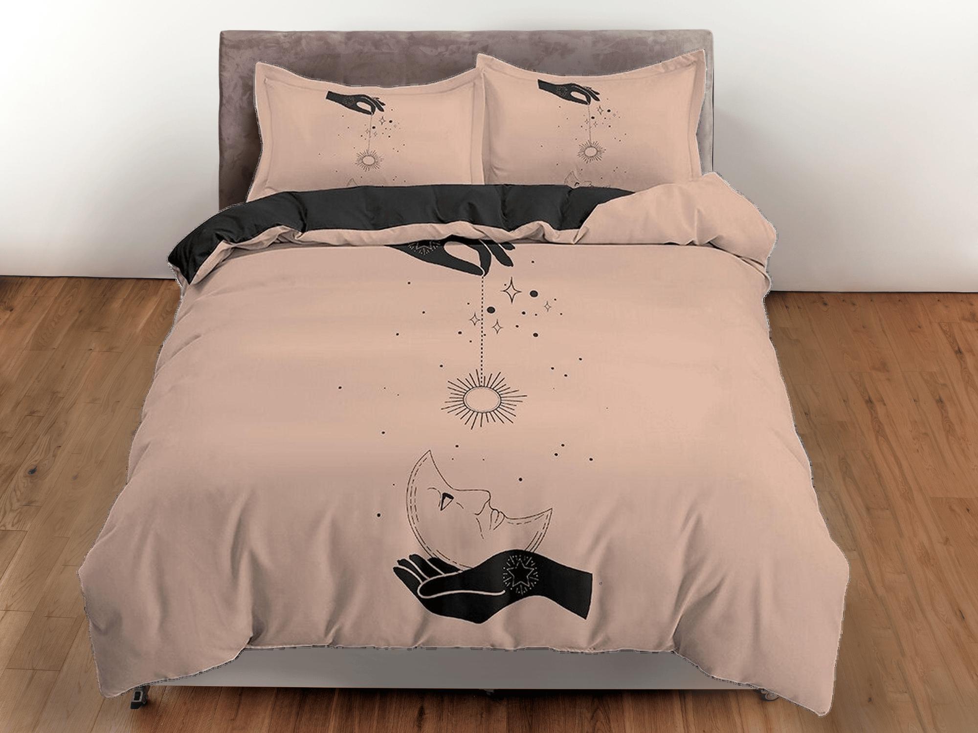 daintyduvet Sun and Moon Boho Beige Bedding Minimalist, Zodiac Gift Celestial Dorm Bedding, Astrology Duvet Cover Set, Aesthetic Duvet King Queen Full