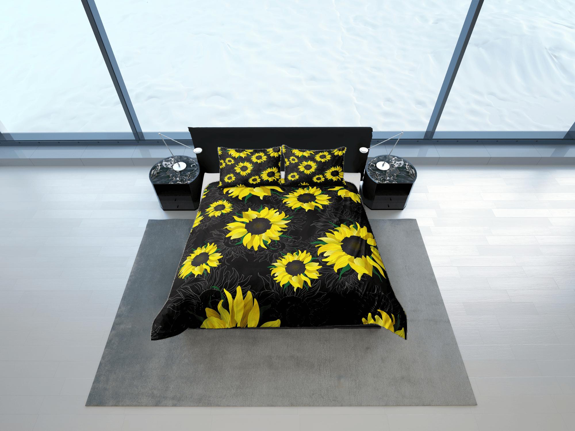 daintyduvet Sunflower floral bedding, black duvet cover queen, king, boho duvet, designer bedding, aesthetic bedding, maximalist decor full size bedding