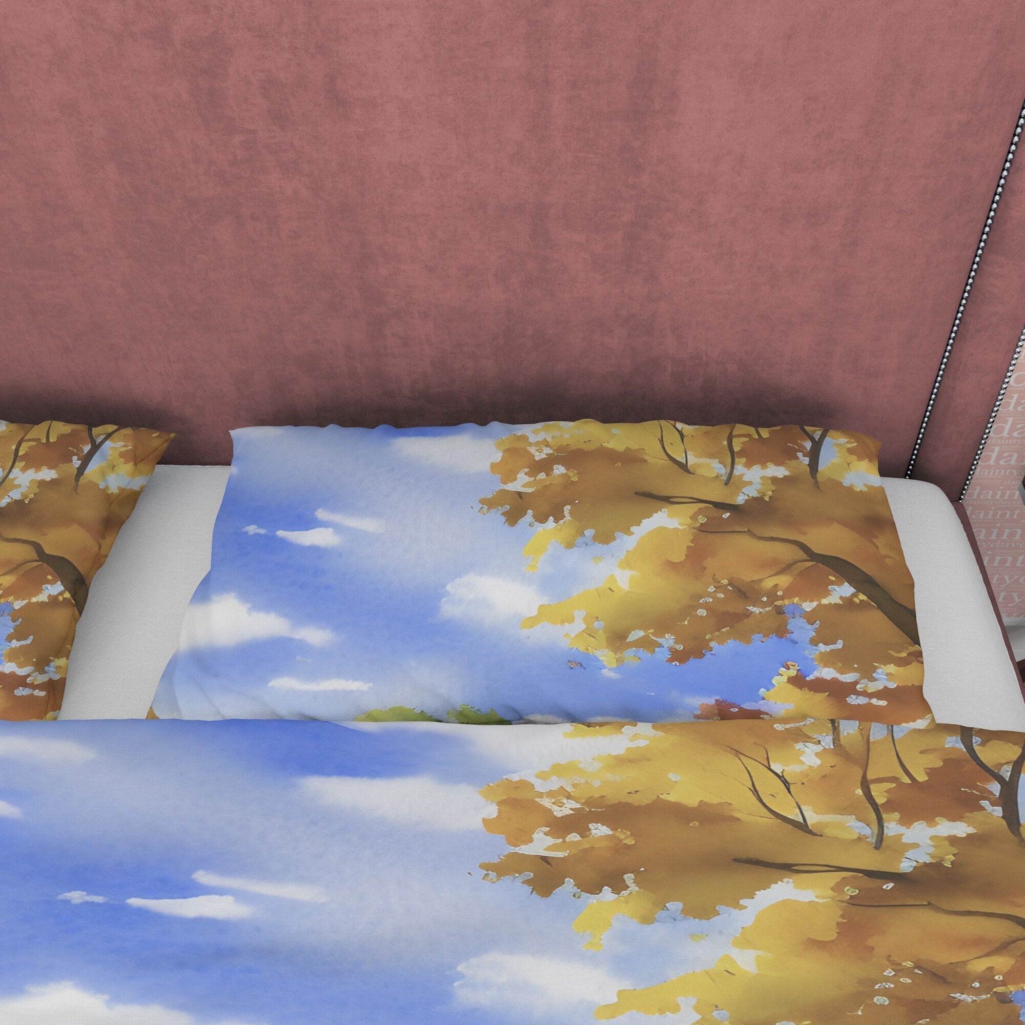 Sunny Weather Fall Season Duvet Cover Autumn Bedding Set, Warm Autumn Colors Printed Quilt Cover, Foliage Bedspread