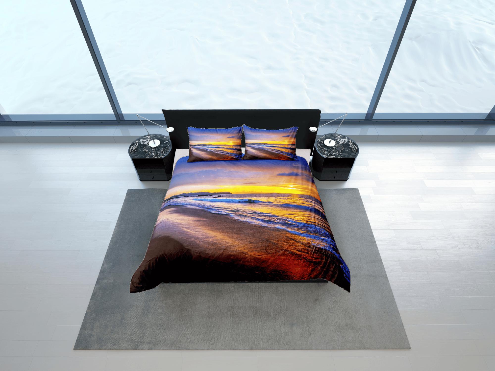 daintyduvet Sunset in seashore coastal grandma duvet cover nautical bedding set full queen king, aesthetic beach room decor, ocean lover gift seaman