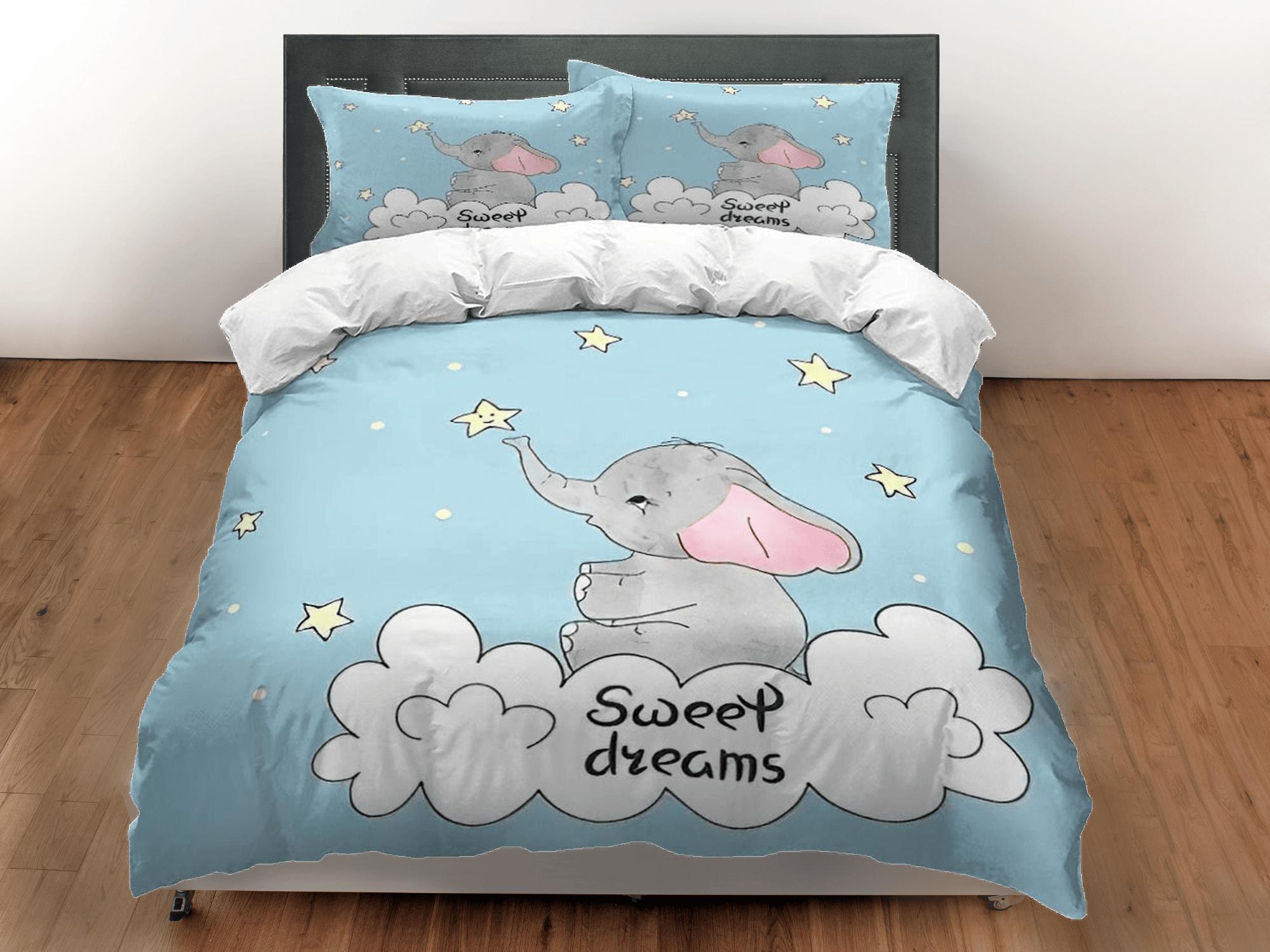 daintyduvet Sweet dreams elephant light blue bedding cute duvet cover set, kids bedding full, nursery bed decor, elephant baby shower, toddler bedding