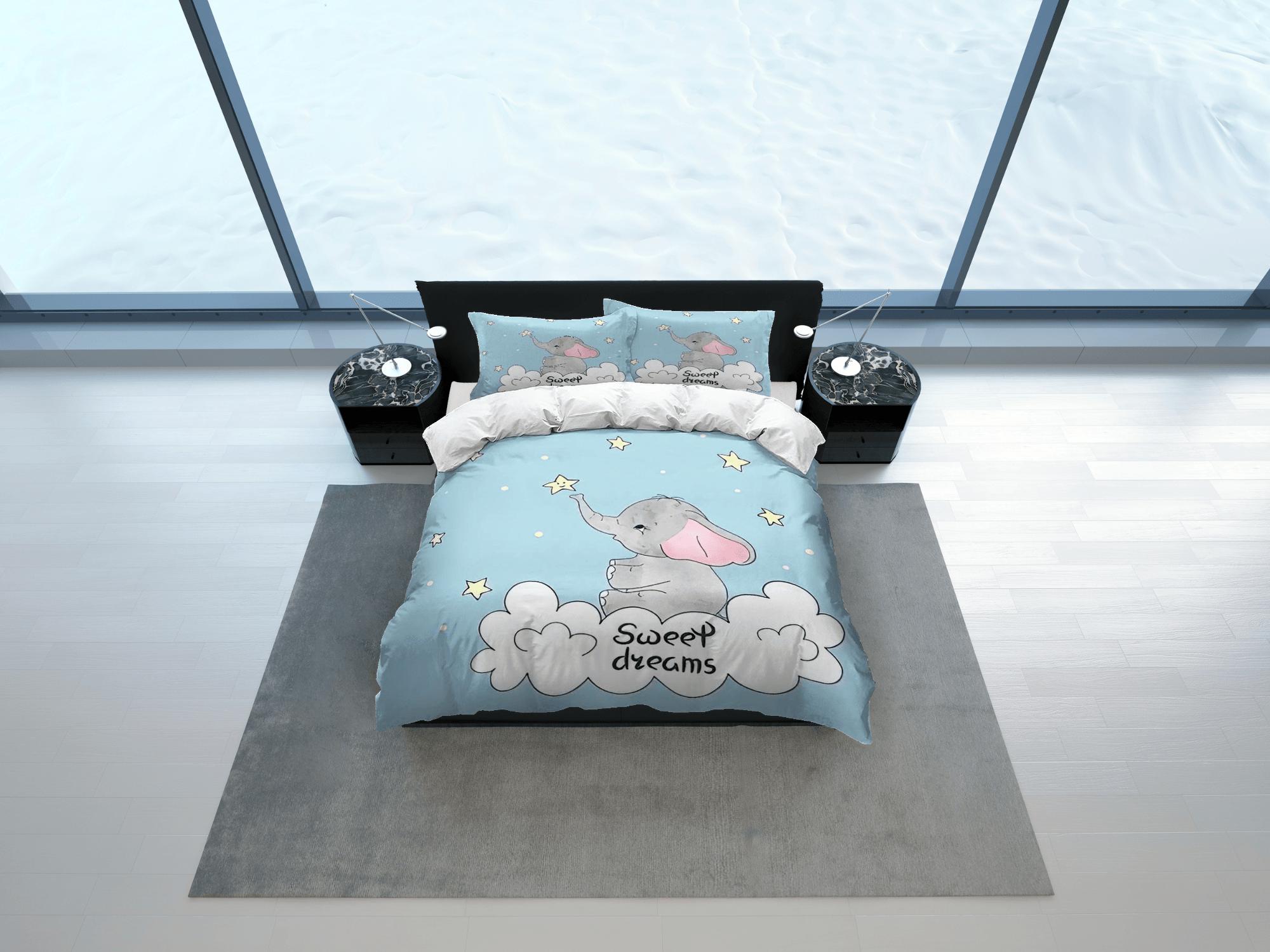daintyduvet Sweet dreams elephant light blue bedding cute duvet cover set, kids bedding full, nursery bed decor, elephant baby shower, toddler bedding