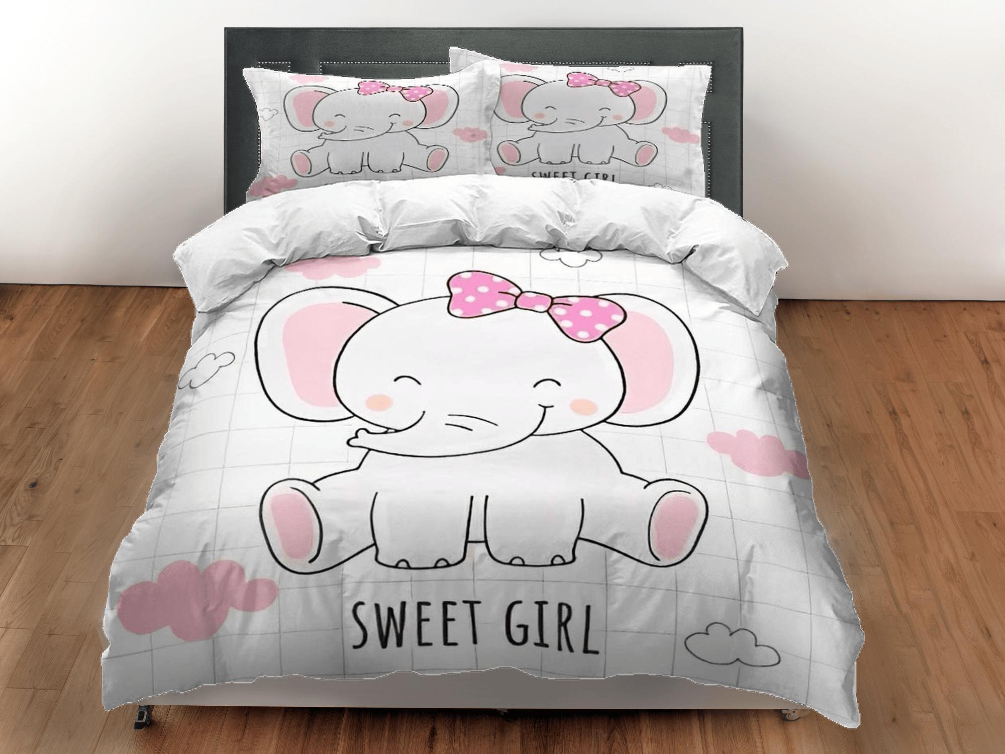 daintyduvet Sweet girl elephant bedding cute duvet cover set, kids bedding full, nursery bed decor, elephant baby shower, girl toddler bedding