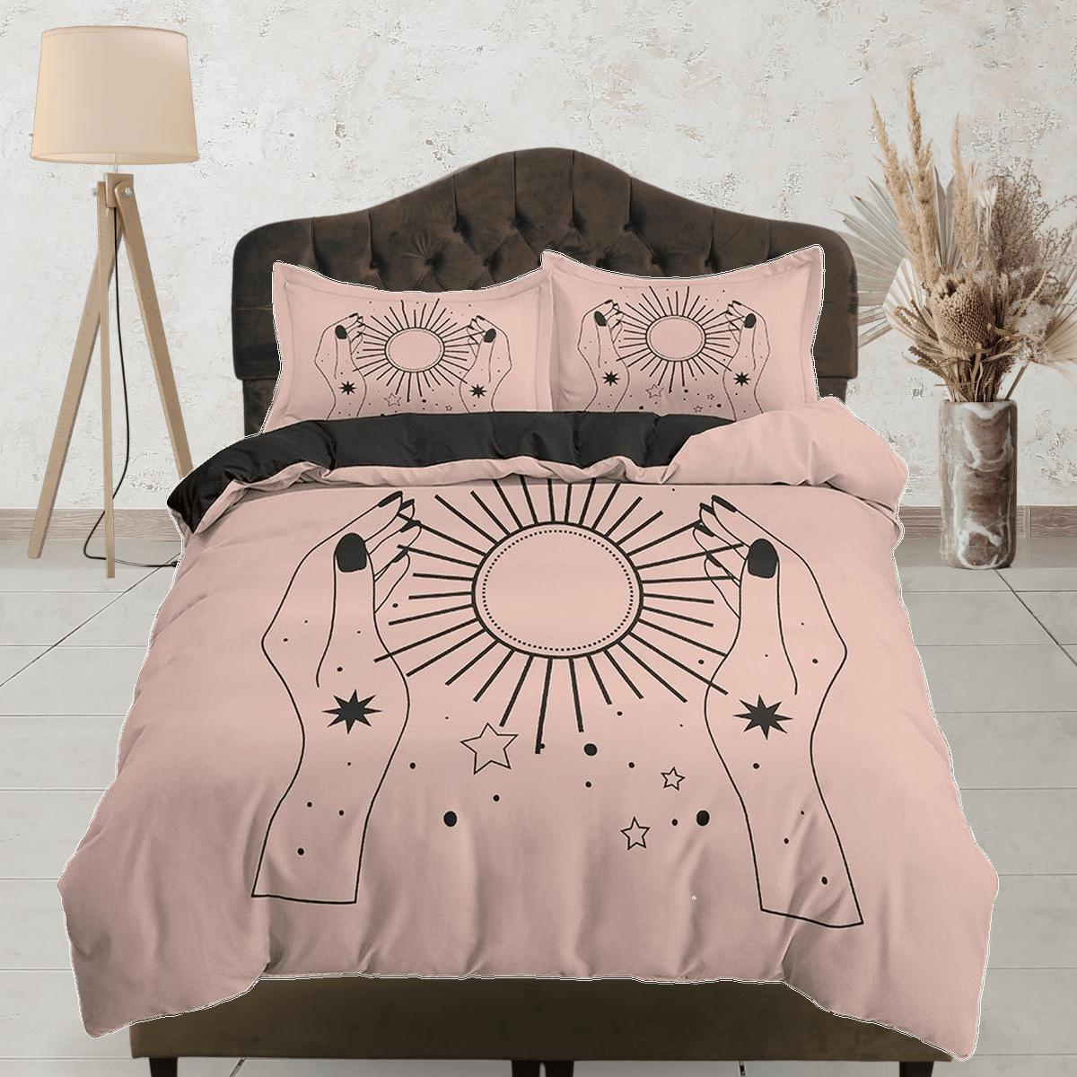 daintyduvet The Sun Boho Beige Bedding Minimalist, Zodiac Gift Celestial Dorm Bedding, Astrology Duvet Cover Set, Aesthetic Duvet Cover King Queen Full