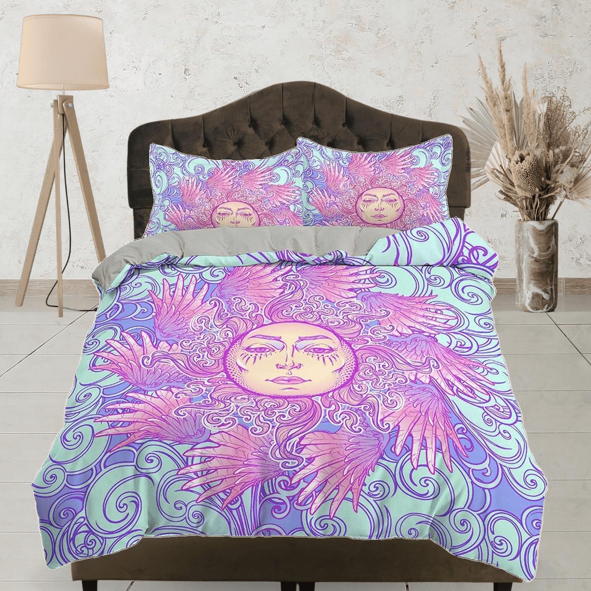 daintyduvet The Sun Tarot Astrology Boho Bedding in Pastel Colors, Dorm Bedding, Duvet Cover Set, Aesthetic Duvet Cover King Queen Full Twin Single