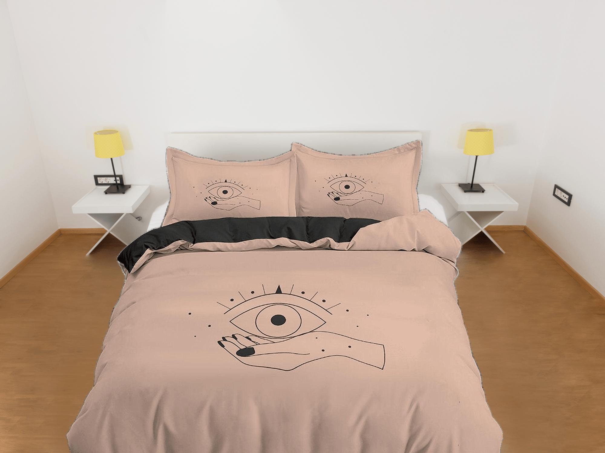 daintyduvet The Third Eye Boho Beige Bedding Minimalist, Zodiac Gift Celestial Dorm Bedding, Astrology Duvet Cover Set, Aesthetic Duvet King Queen Full