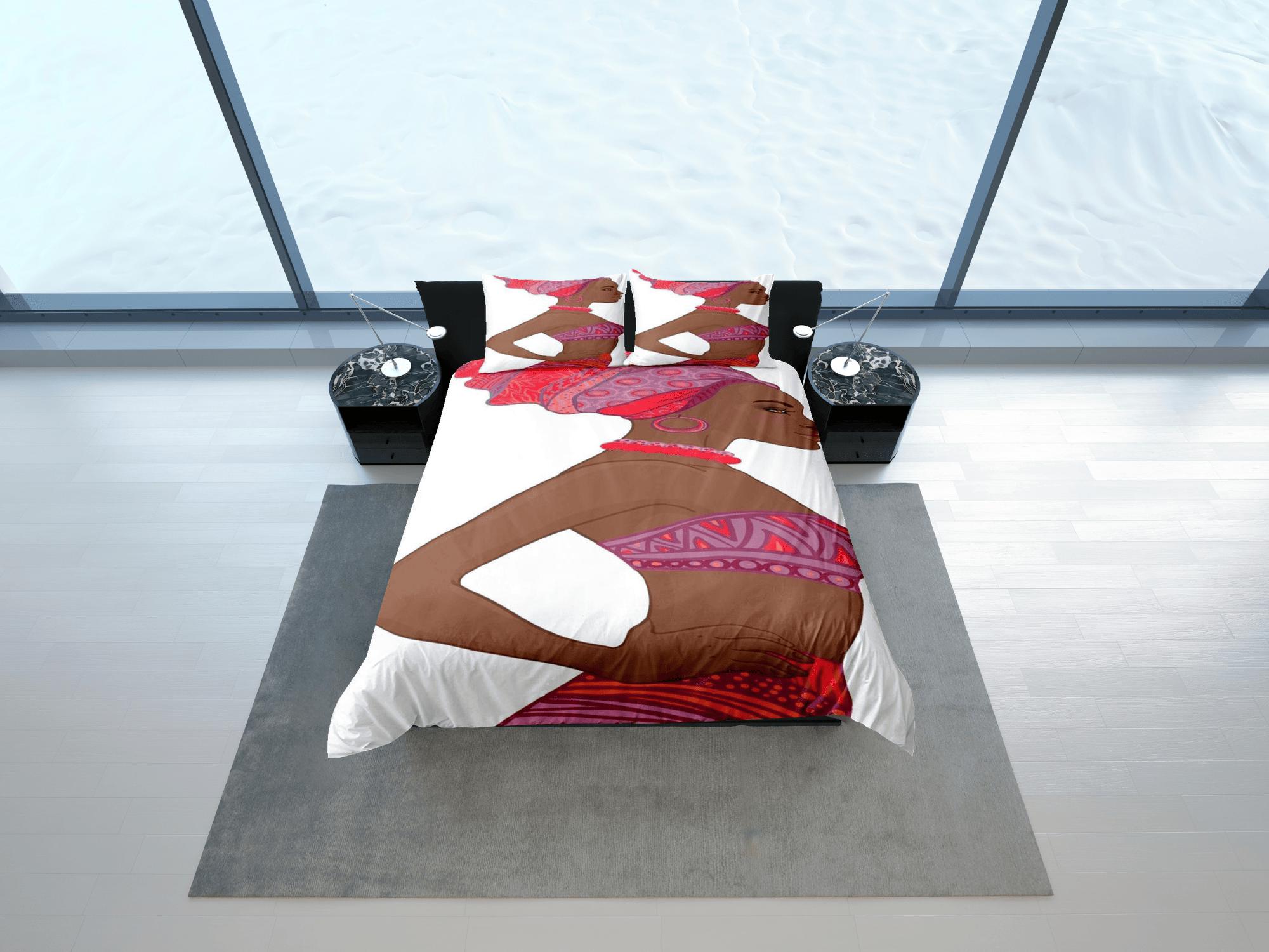 daintyduvet Tribal african woman bedding set duvet cover, boho bedding set african ethnic designs, afrocentric designer bedding, south african gift