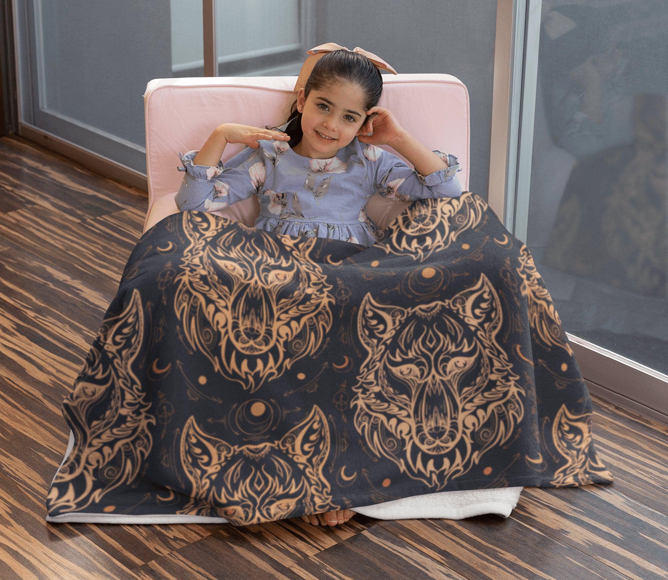 daintyduvet Tribal Wolf Black Soft Fluffy Velvet Flannel Fleece Throw Blanket