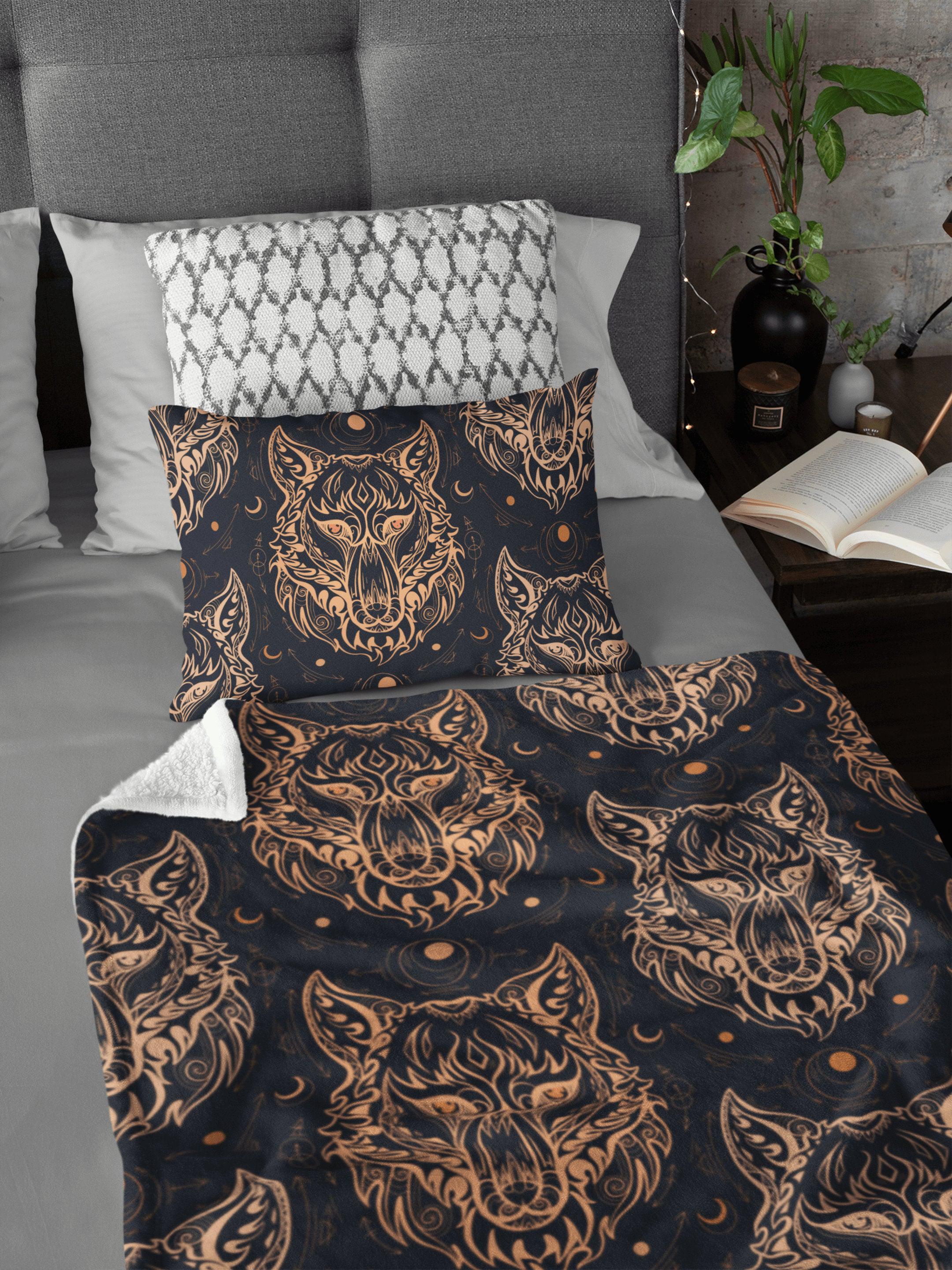 daintyduvet Tribal Wolf Black Soft Fluffy Velvet Flannel Fleece Throw Blanket