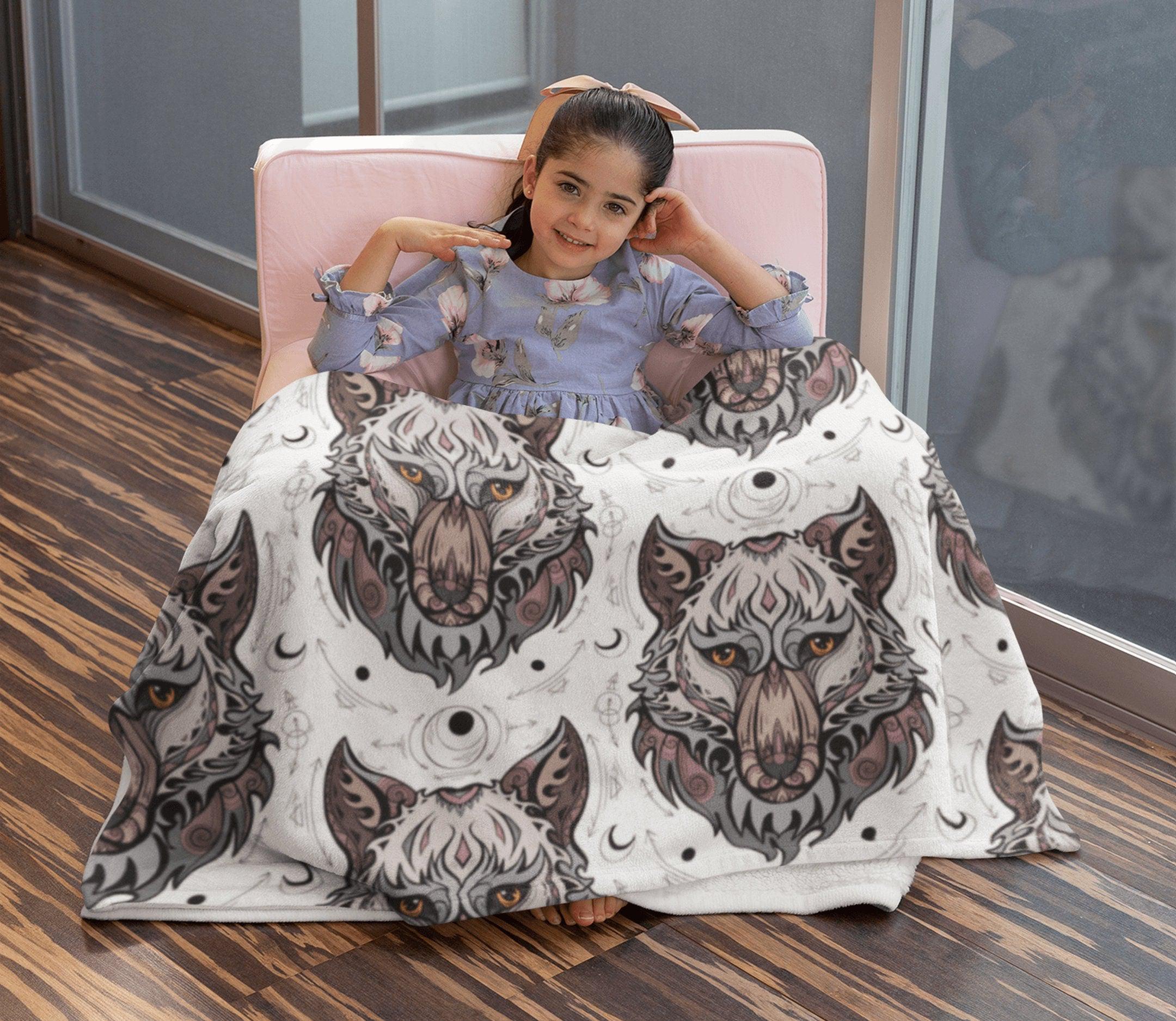 daintyduvet Tribal Wolf White Soft Fluffy Velvet Flannel Fleece Throw Blanket