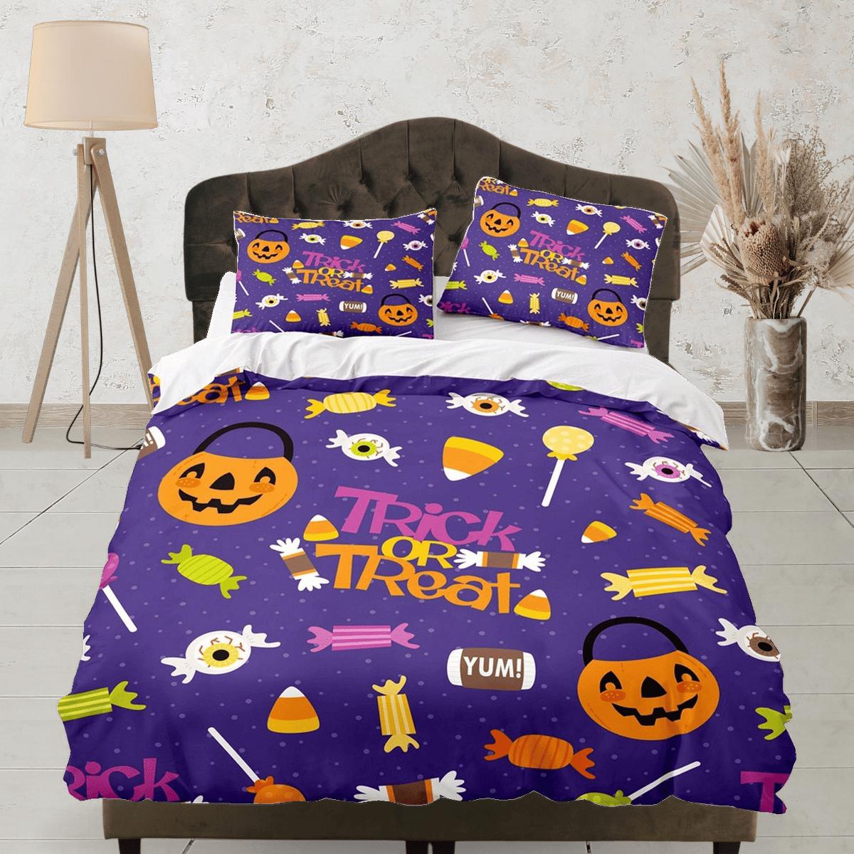 daintyduvet Trick or treat halloween full bedding & pillowcase, periwinkle purple duvet cover set dorm bedding, nursery toddler bedding, halloween gift