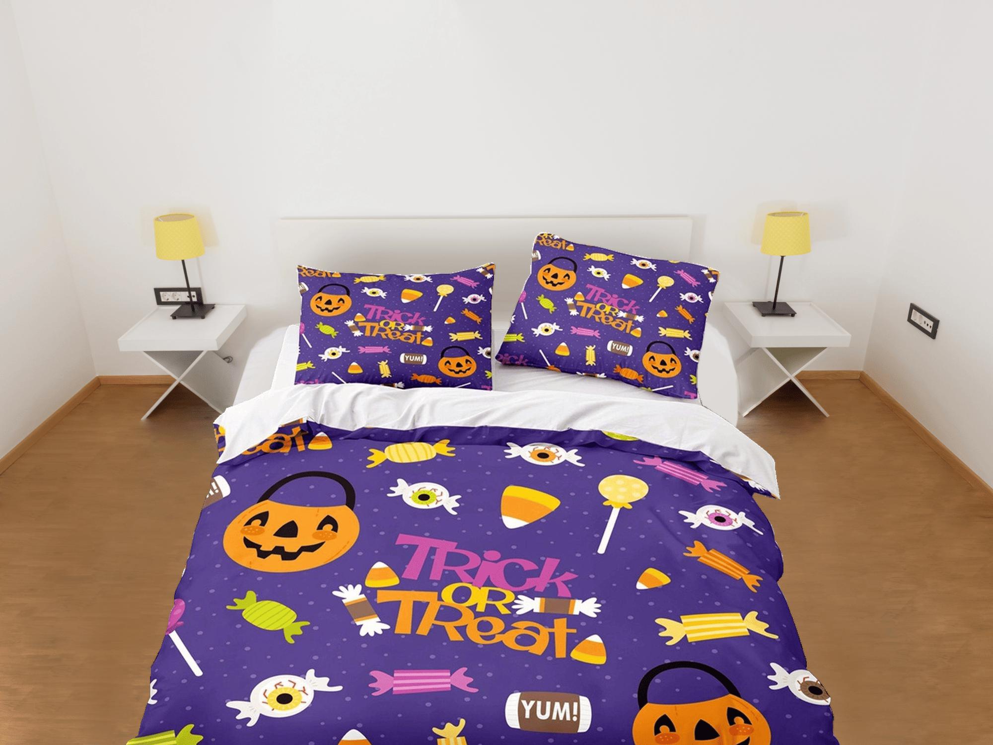 daintyduvet Trick or treat halloween full bedding & pillowcase, periwinkle purple duvet cover set dorm bedding, nursery toddler bedding, halloween gift