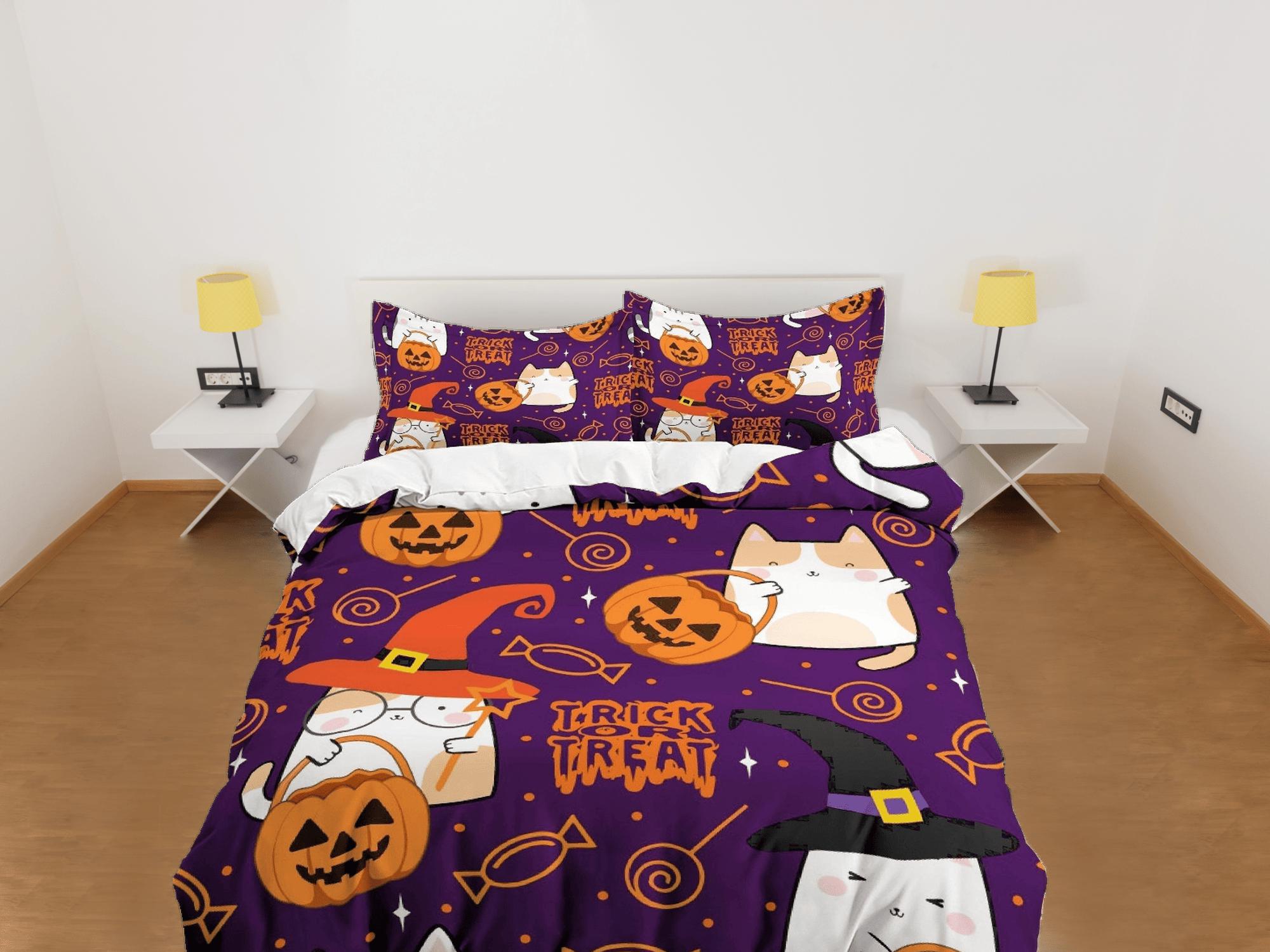 daintyduvet Trick or Treat purple halloween bedding & pillowcase, gothic duvet cover, dorm bedding, goth decor toddler bedding, halloween gift