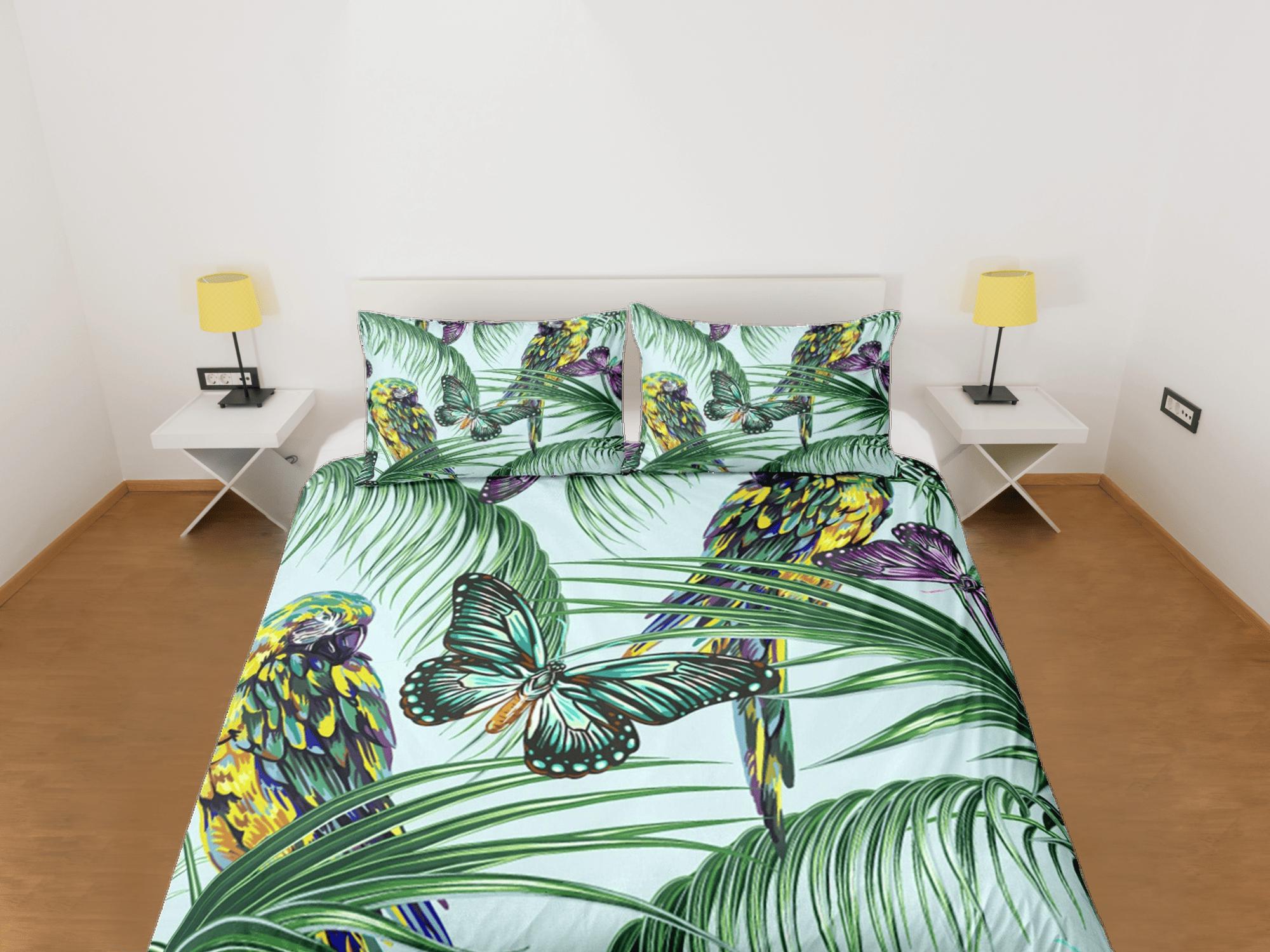 daintyduvet Tropical Butterflies Green Duvet Cover Set Colorful Bedspread, Dorm Bedding Pillowcase, Comforter Cover Twin