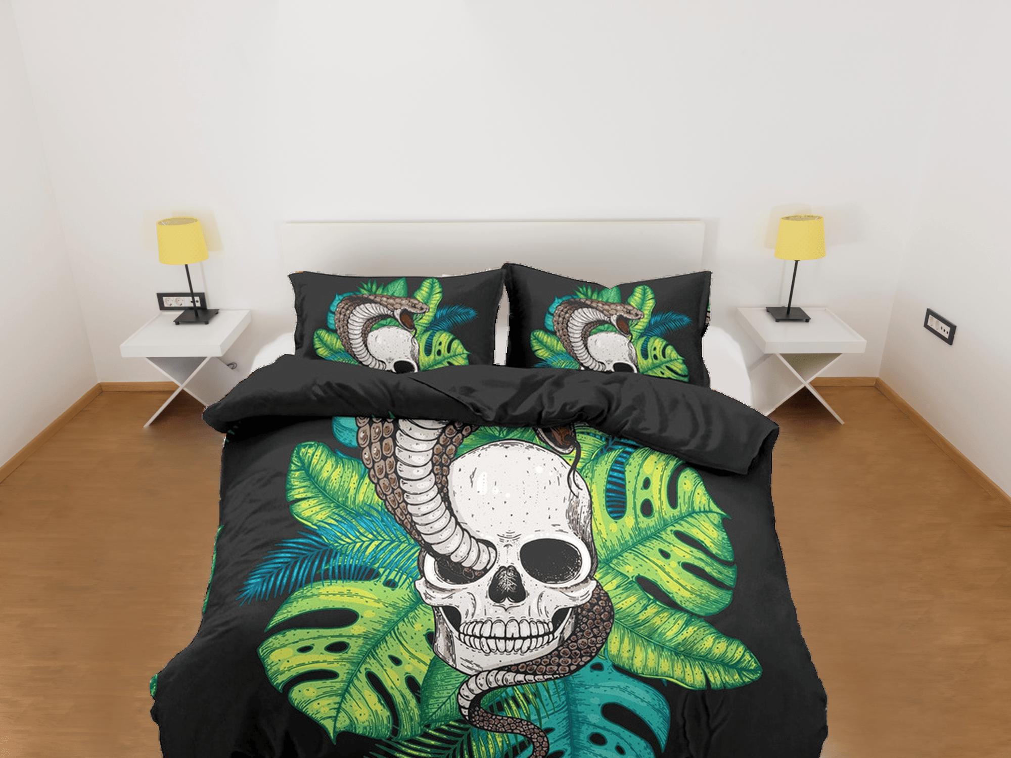 daintyduvet Tropical Skull Black Duvet Cover Set Bedspread, Dorm Bedding with Pillowcase