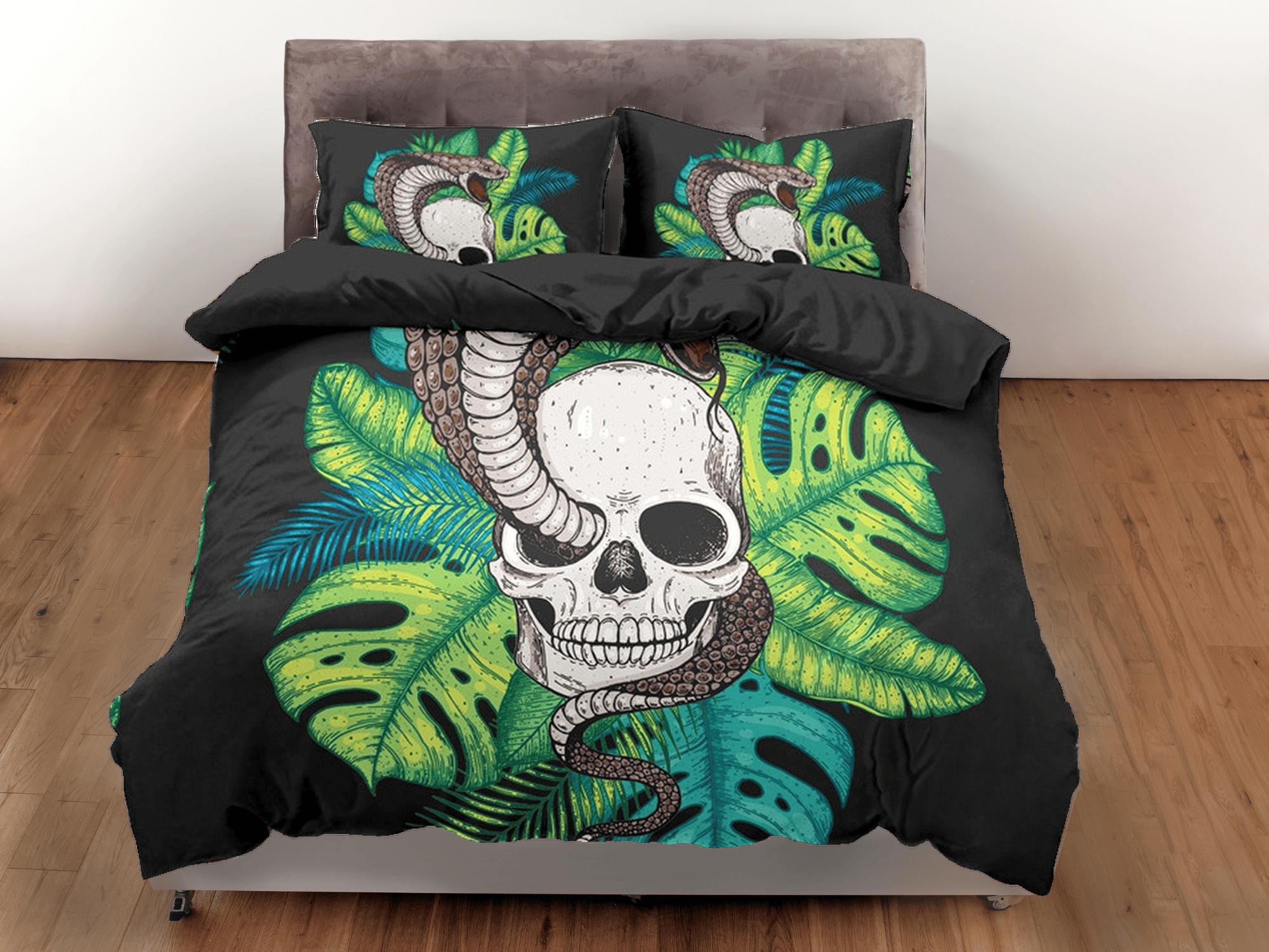 daintyduvet Tropical Skull Black Duvet Cover Set Bedspread, Dorm Bedding with Pillowcase