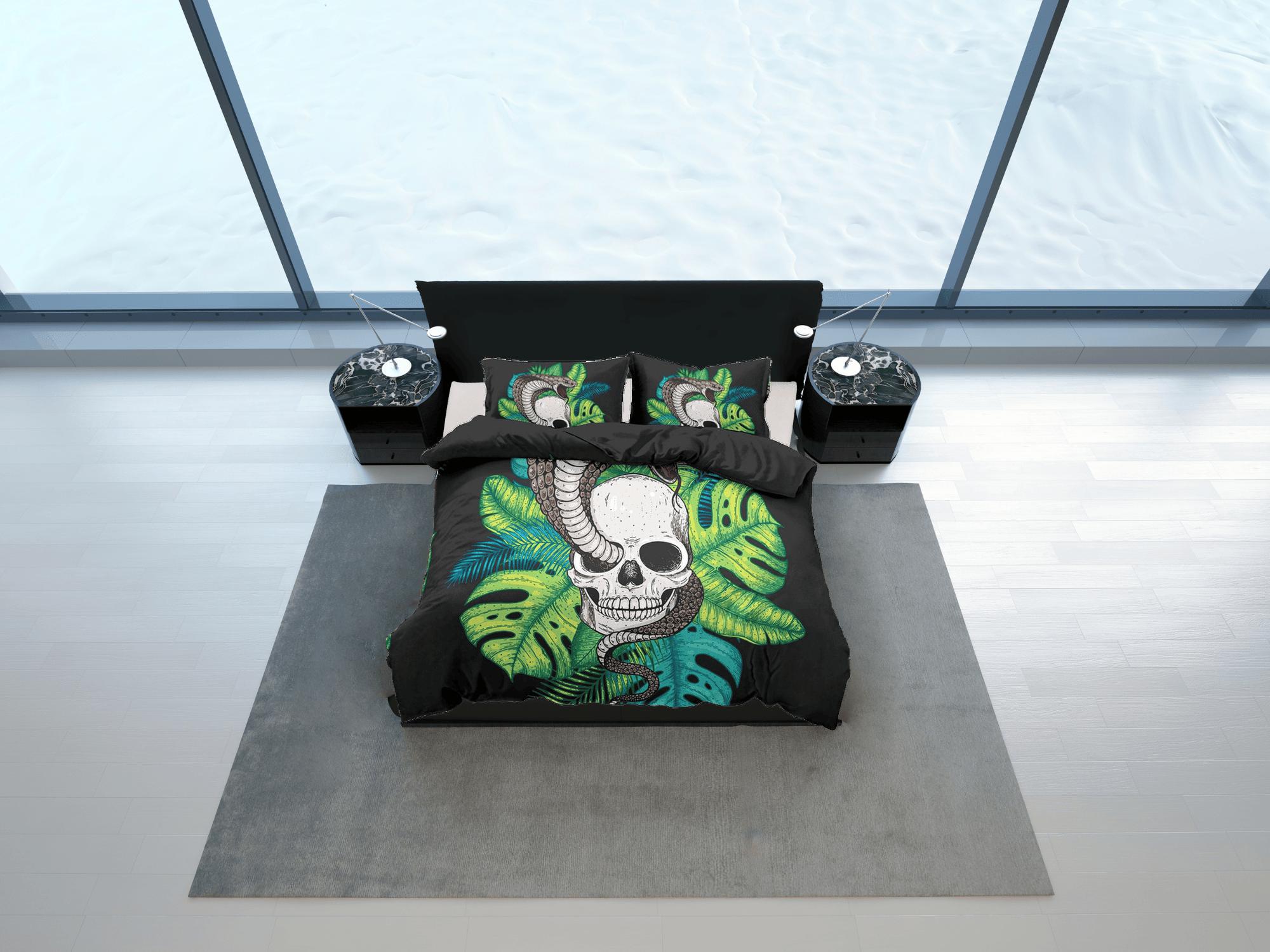 daintyduvet Tropical Skull Black Duvet Cover Set Bedspread, Dorm Bedding with Pillowcase