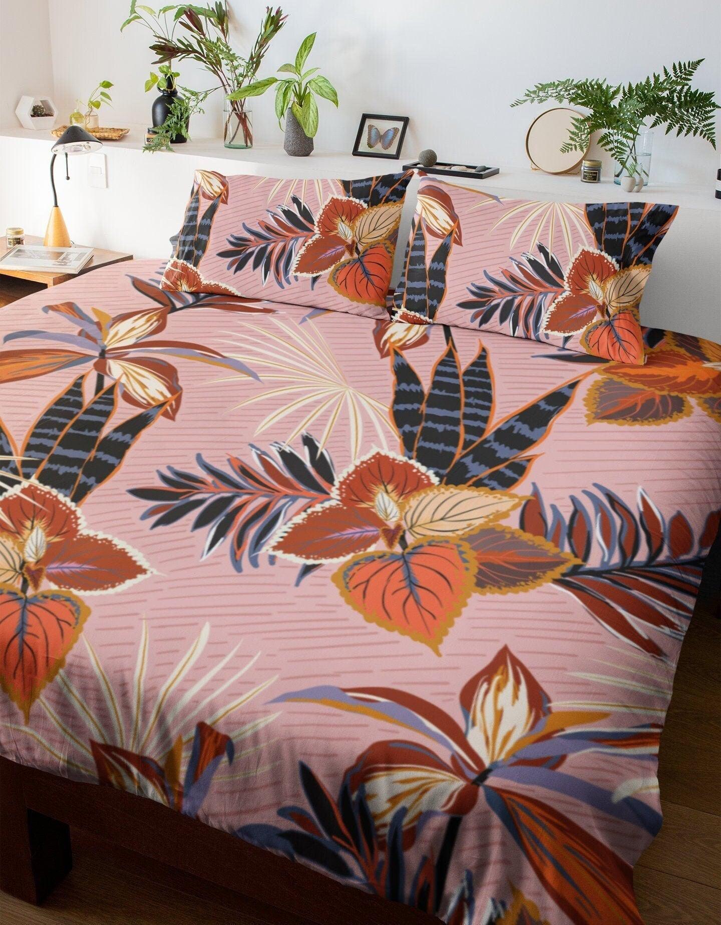 daintyduvet Tropical Theme Duvet Cover Set with Pillow Case | Peach Pink Bedding Set Full