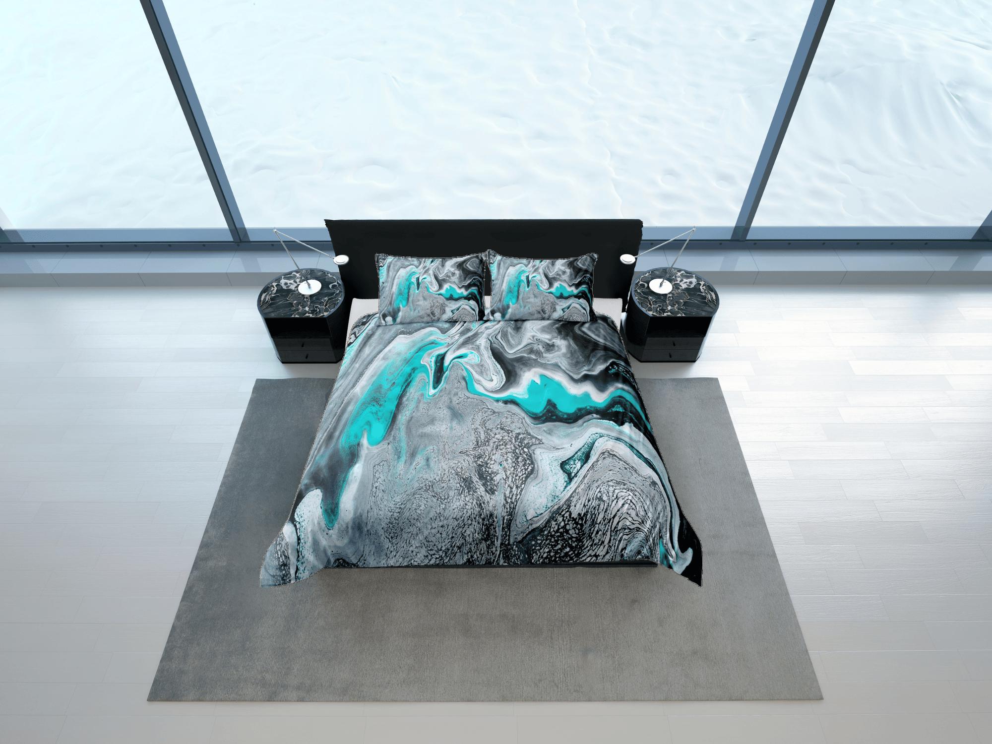 daintyduvet Turquoise green contemporary bedroom set aesthetic duvet cover, alcohol ink abstract art room decor boho chic bedding set full king queen