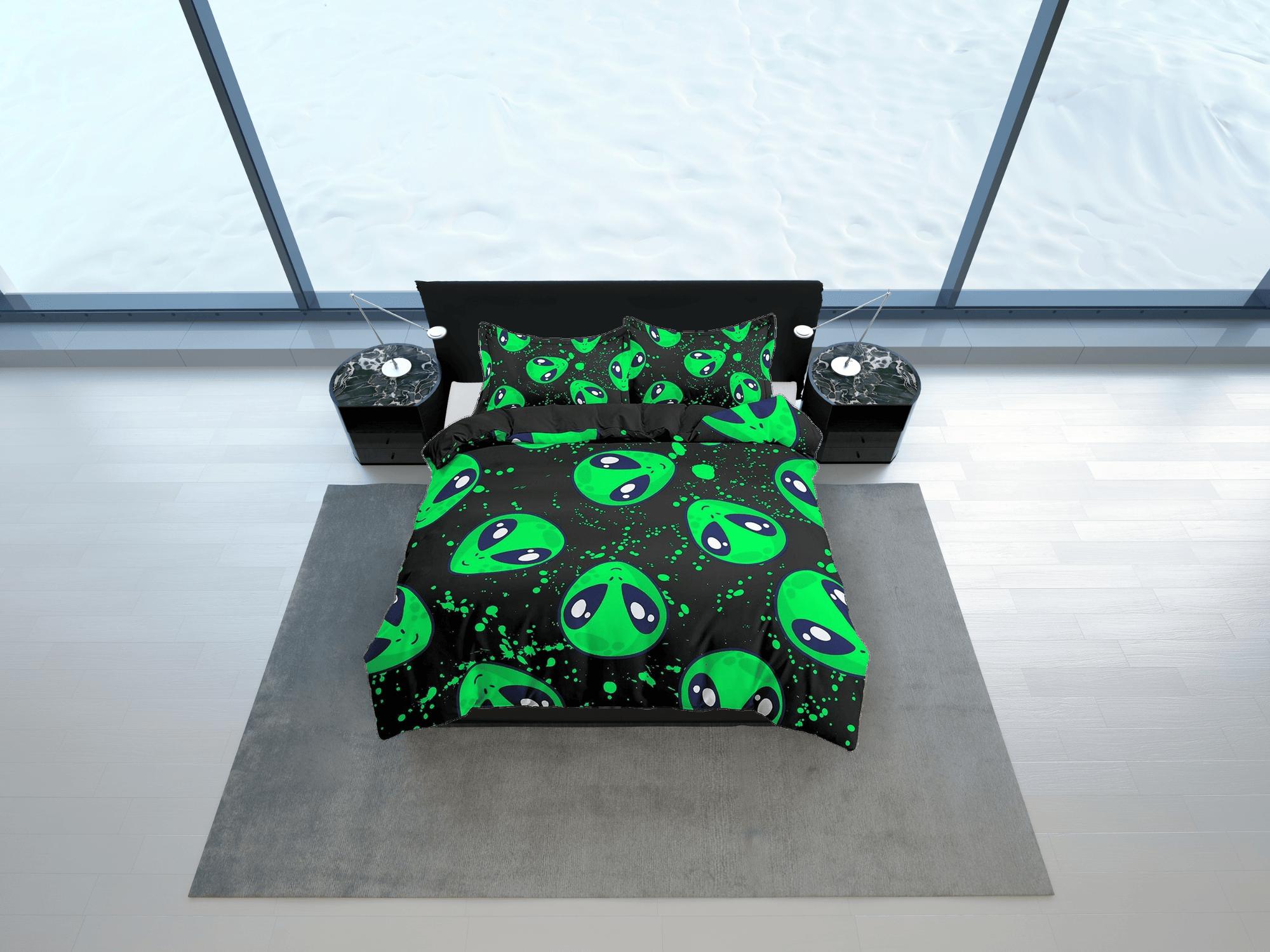 daintyduvet Ufo aliens neon green toddler bedding, duvet cover for nursery kids, crib bedding with pillowcase, baby zipper bedding, king queen full twin
