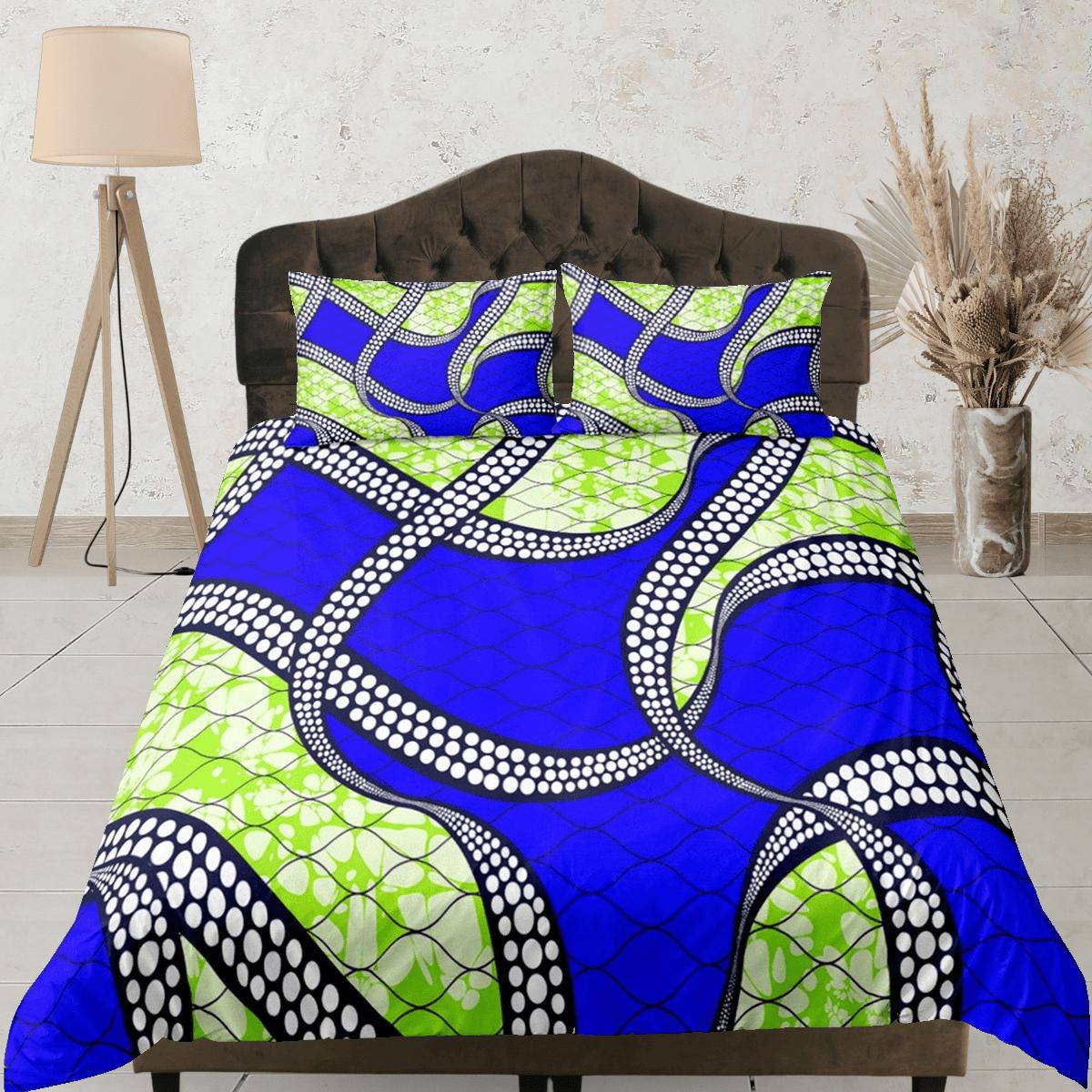 daintyduvet Unique african blue and green bedding set duvet cover, boho bedding ethnic tribal designs, afrocentric designer bedding, south african gift