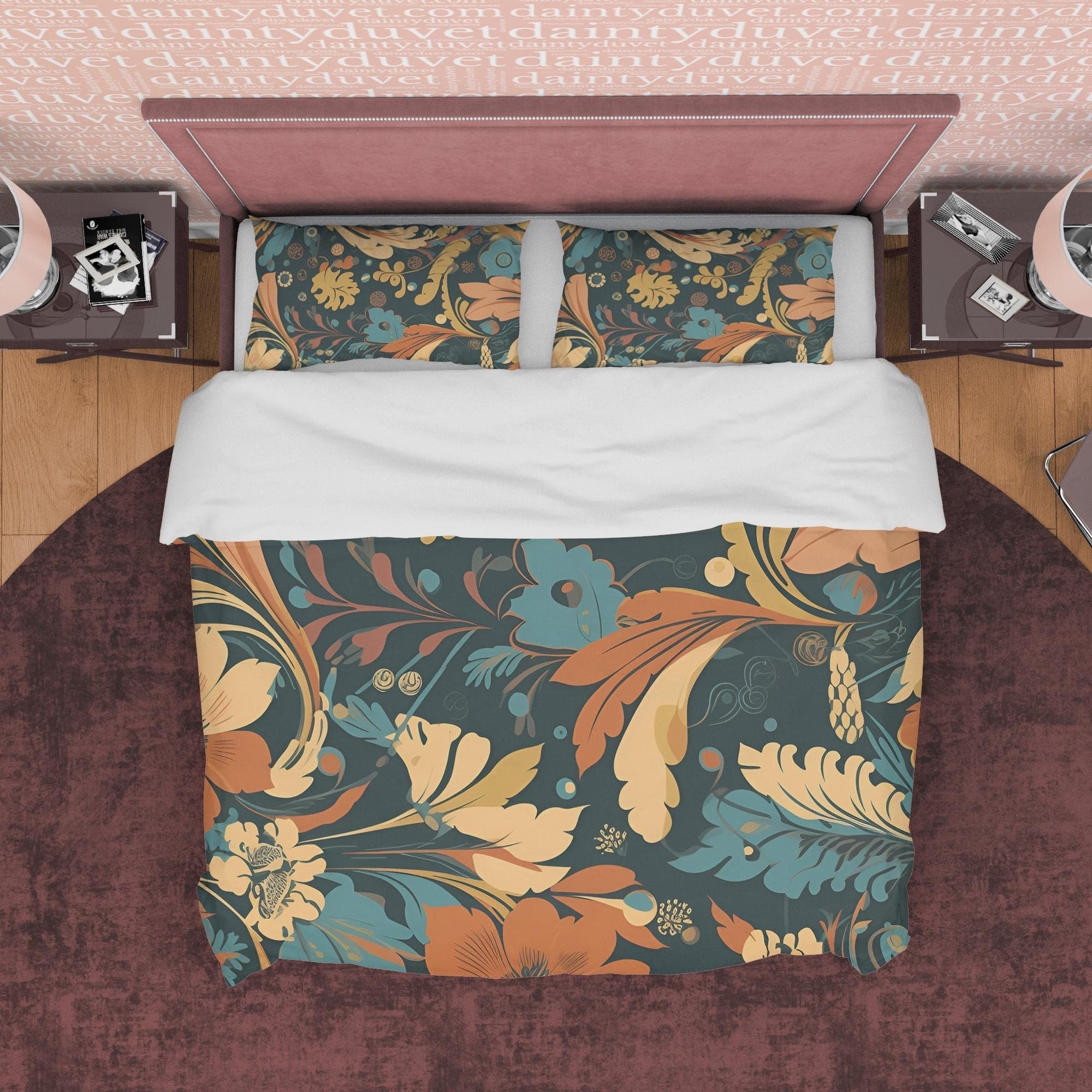 Unique Plant Boho Duvet Cover Retro Bedding, Tropical Leaf Quilt Cover, Seamless Pattern Bed Cover, Vintage Blanket Cover Zipper Bedding