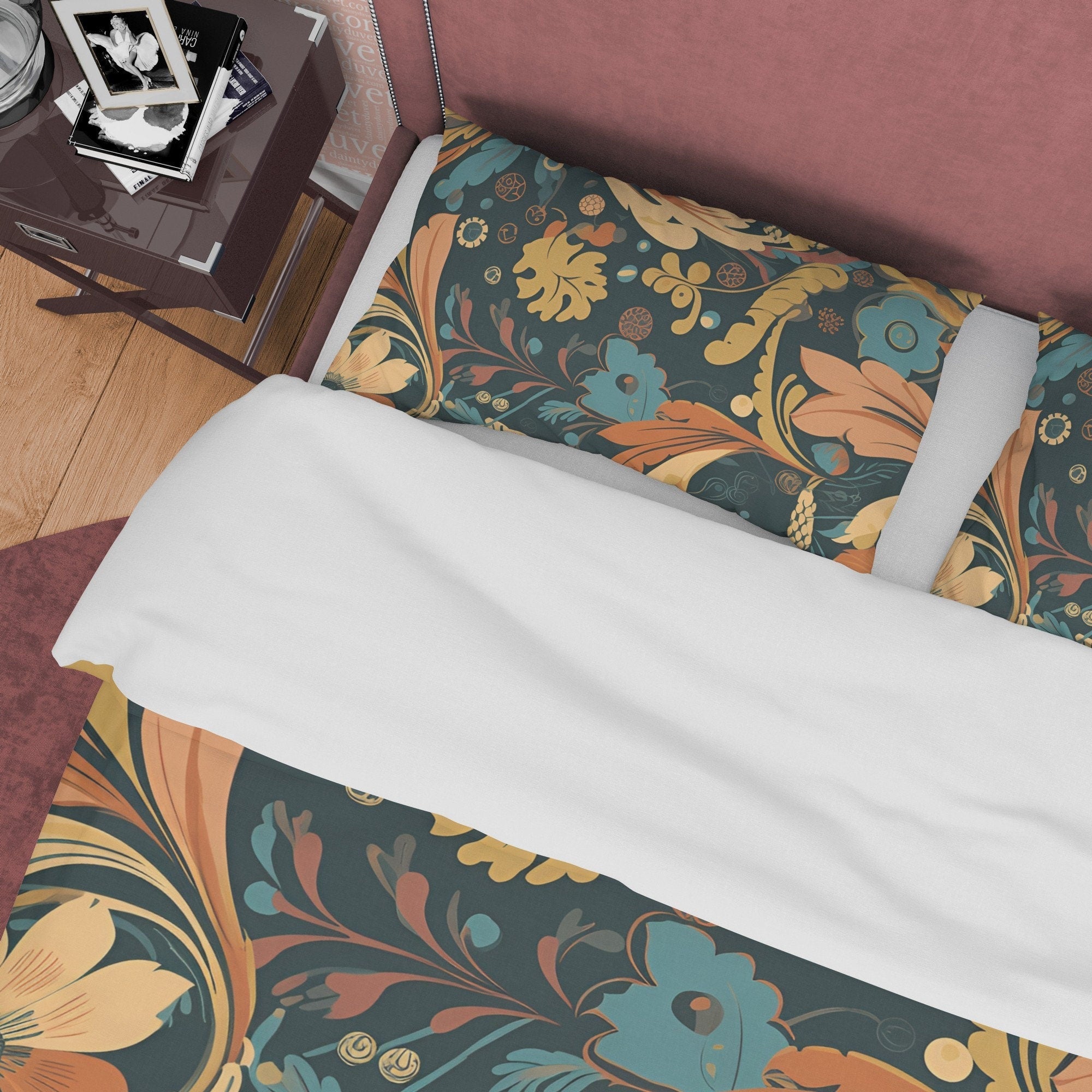 Unique Plant Boho Duvet Cover Retro Bedding, Tropical Leaf Quilt Cover, Seamless Pattern Bed Cover, Vintage Blanket Cover Zipper Bedding