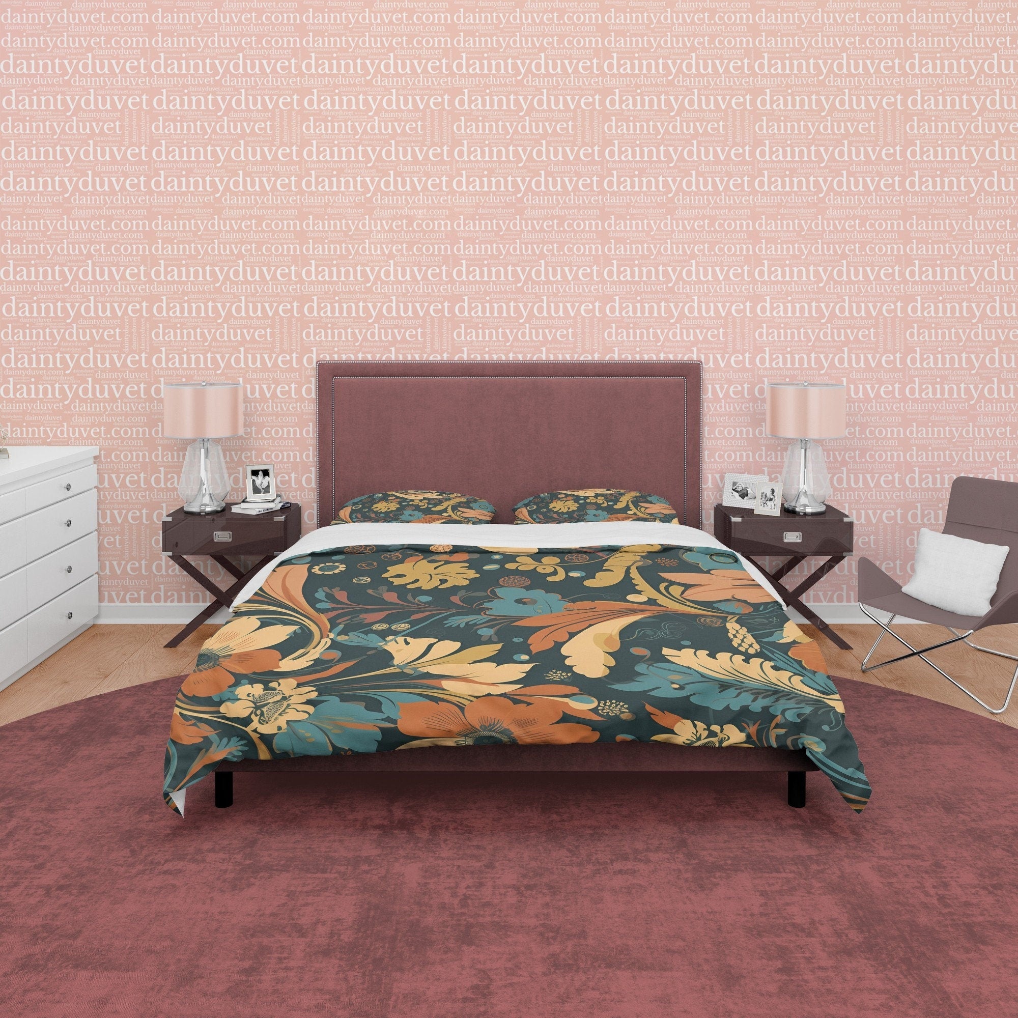 Unique Plant Boho Duvet Cover Retro Bedding, Tropical Leaf Quilt Cover, Seamless Pattern Bed Cover, Vintage Blanket Cover Zipper Bedding