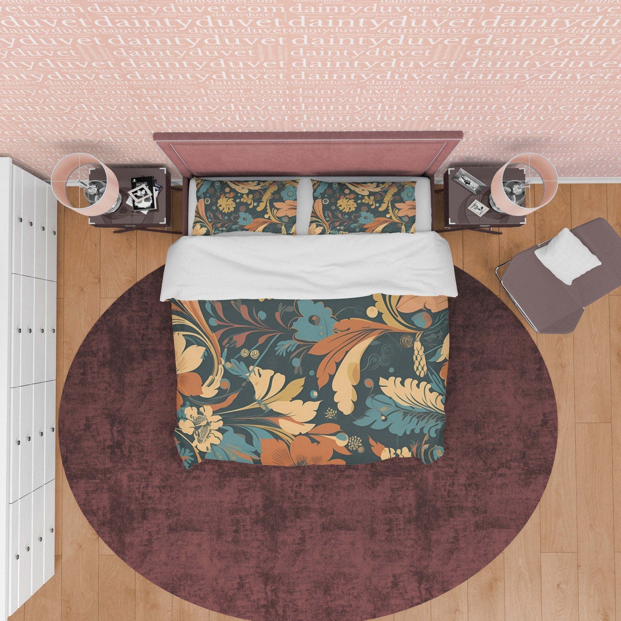 Unique Plant Boho Duvet Cover Retro Bedding, Tropical Leaf Quilt Cover, Seamless Pattern Bed Cover, Vintage Blanket Cover Zipper Bedding