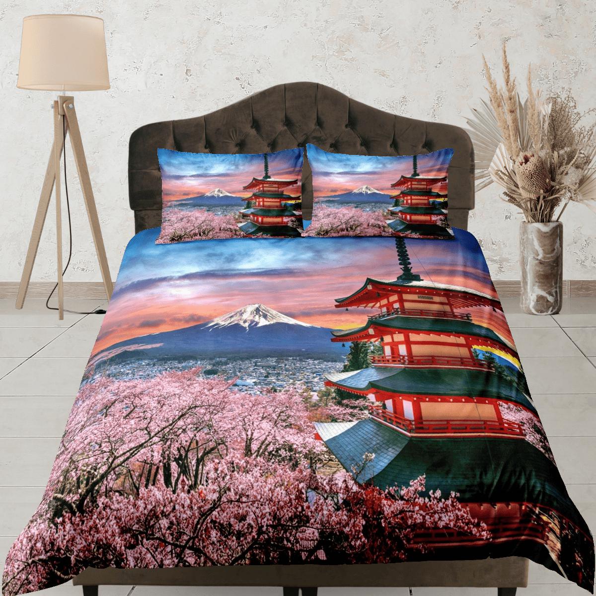daintyduvet View of mt. fuji with red pagoda bedding, oriental bedding, japanese duvet cover set for king, queen, full, twin, single, toddler bed