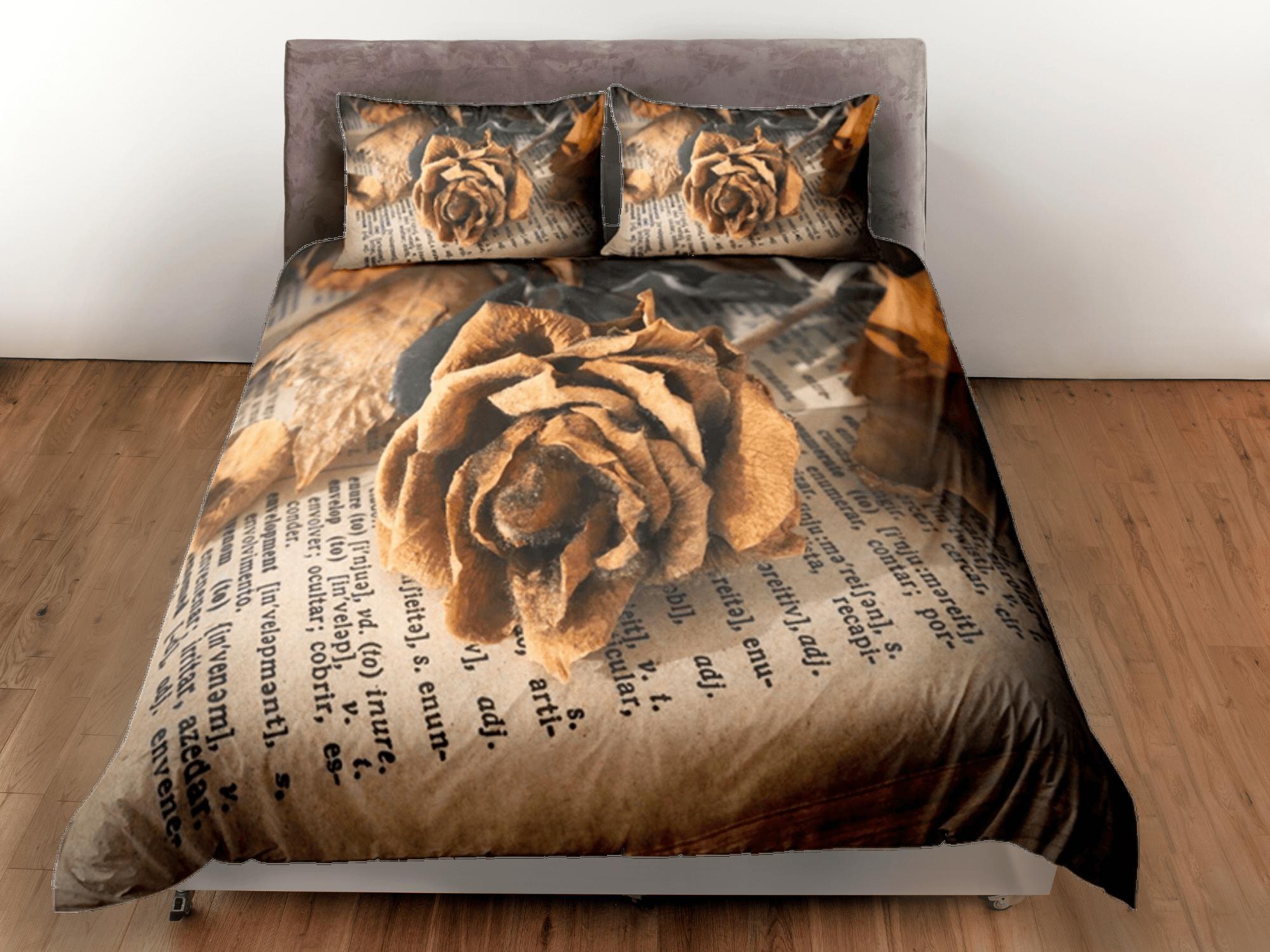 daintyduvet Vintage Paper Roses Duvet Cover Set Bedspread, Floral Dorm Bedding Pillowcase