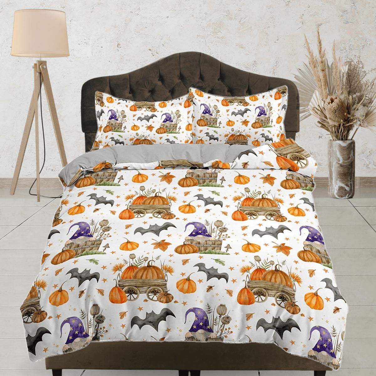 daintyduvet Vintage pumpkin bat halloween bedding & pillowcase, duvet cover set dorm bedding, halloween decor, nursery toddler bedding, halloween gift