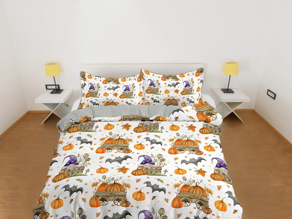 daintyduvet Vintage pumpkin bat halloween bedding & pillowcase, duvet cover set dorm bedding, halloween decor, nursery toddler bedding, halloween gift