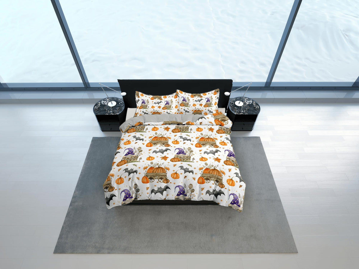 daintyduvet Vintage pumpkin bat halloween bedding & pillowcase, duvet cover set dorm bedding, halloween decor, nursery toddler bedding, halloween gift