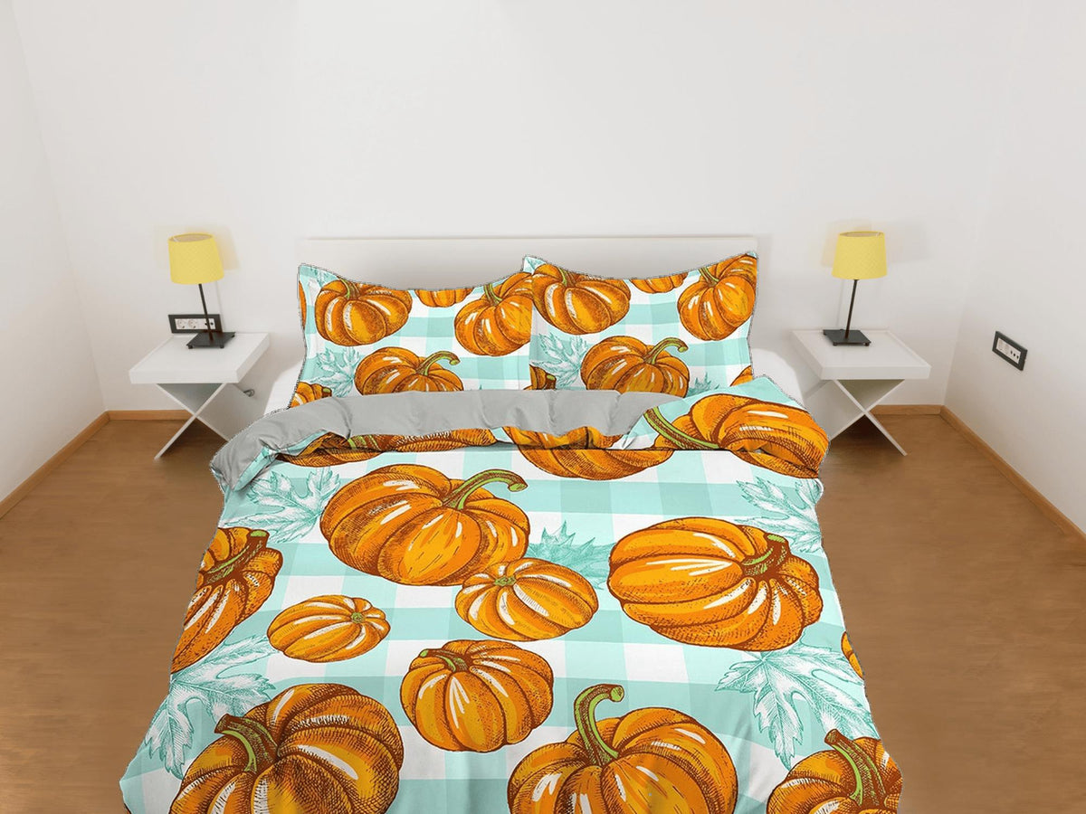 daintyduvet Vintage pumpkin gingham plaid halloween full size bedding & pillowcase, duvet cover set dorm bedding, shabby chic bedding, halloween gift