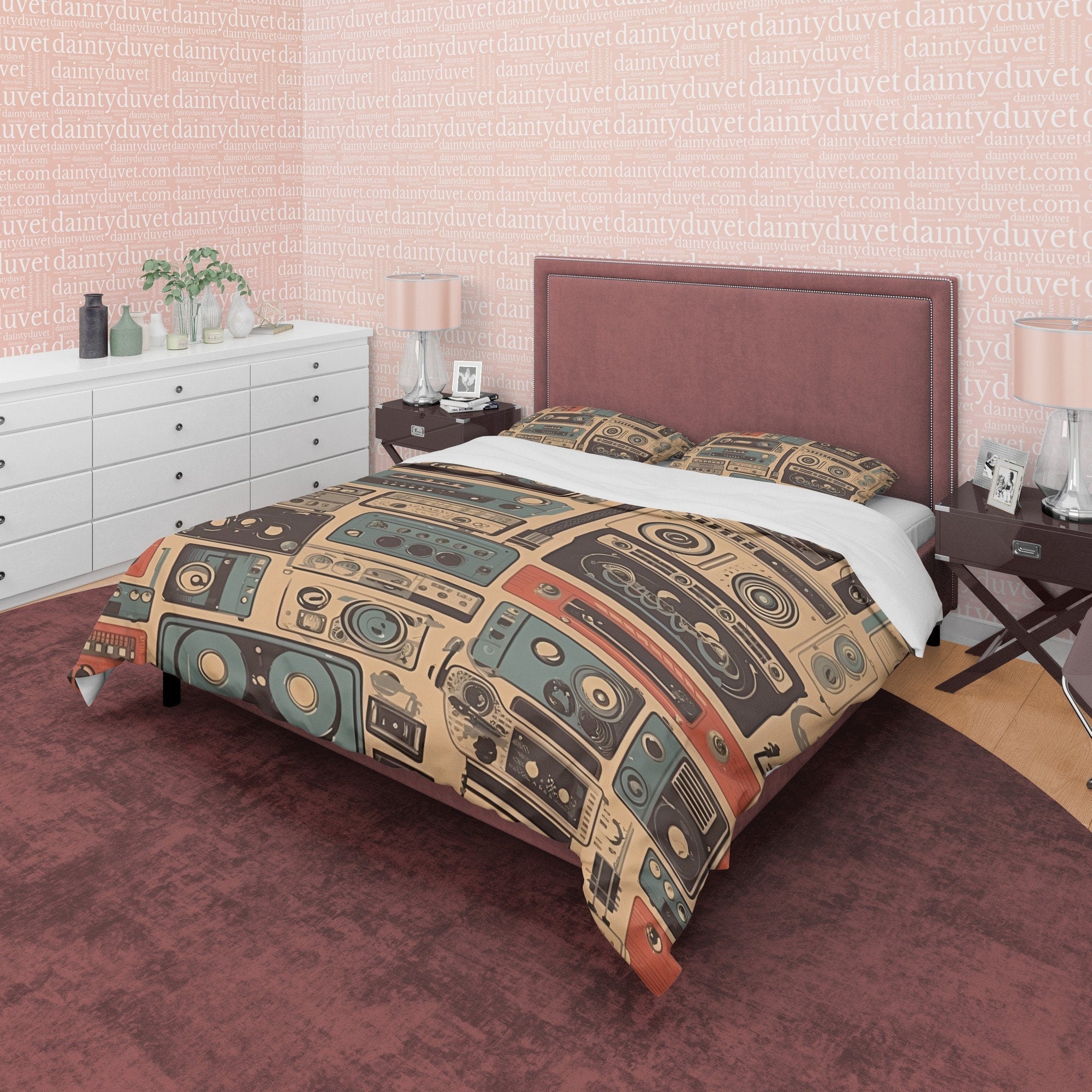 Vintage Radio Retro Bedding Set, Old Gadget Duvet Cover, 70s Nostalgia Quilt Cover, Unique Bedspread, Sound System Bed Cover, Zipper Bedding