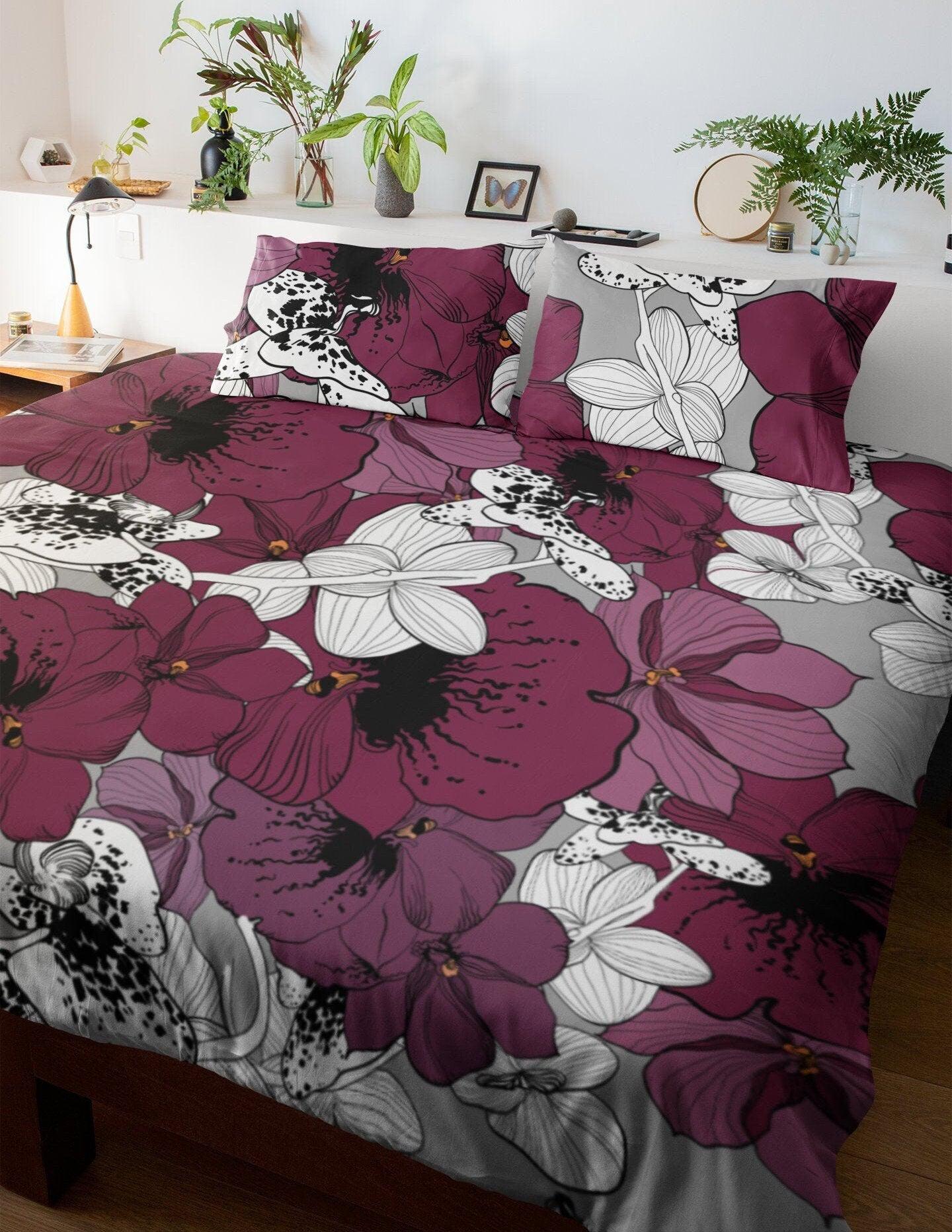 daintyduvet Violet Duvet Cover Full Set Floral Prints | Bedding and Pillow Case | 3 Piece Bedding Set
