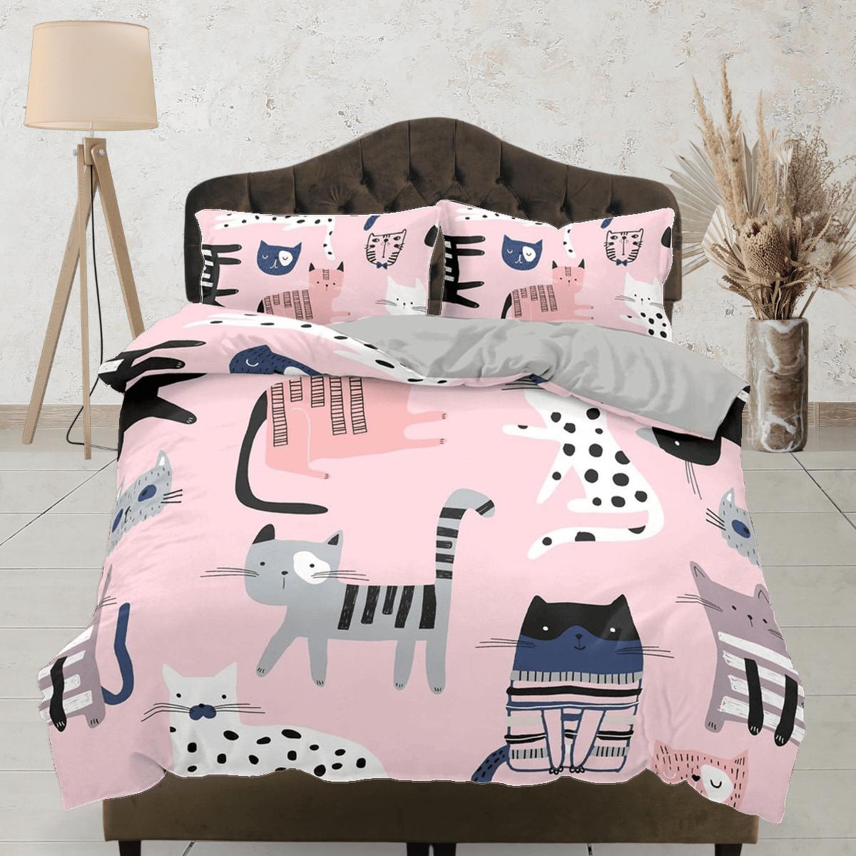 daintyduvet Wandering cats bedding pink, toddler bedding, kids duvet cover set, gift for cat lovers, baby bedding, baby shower gift, girly bedding