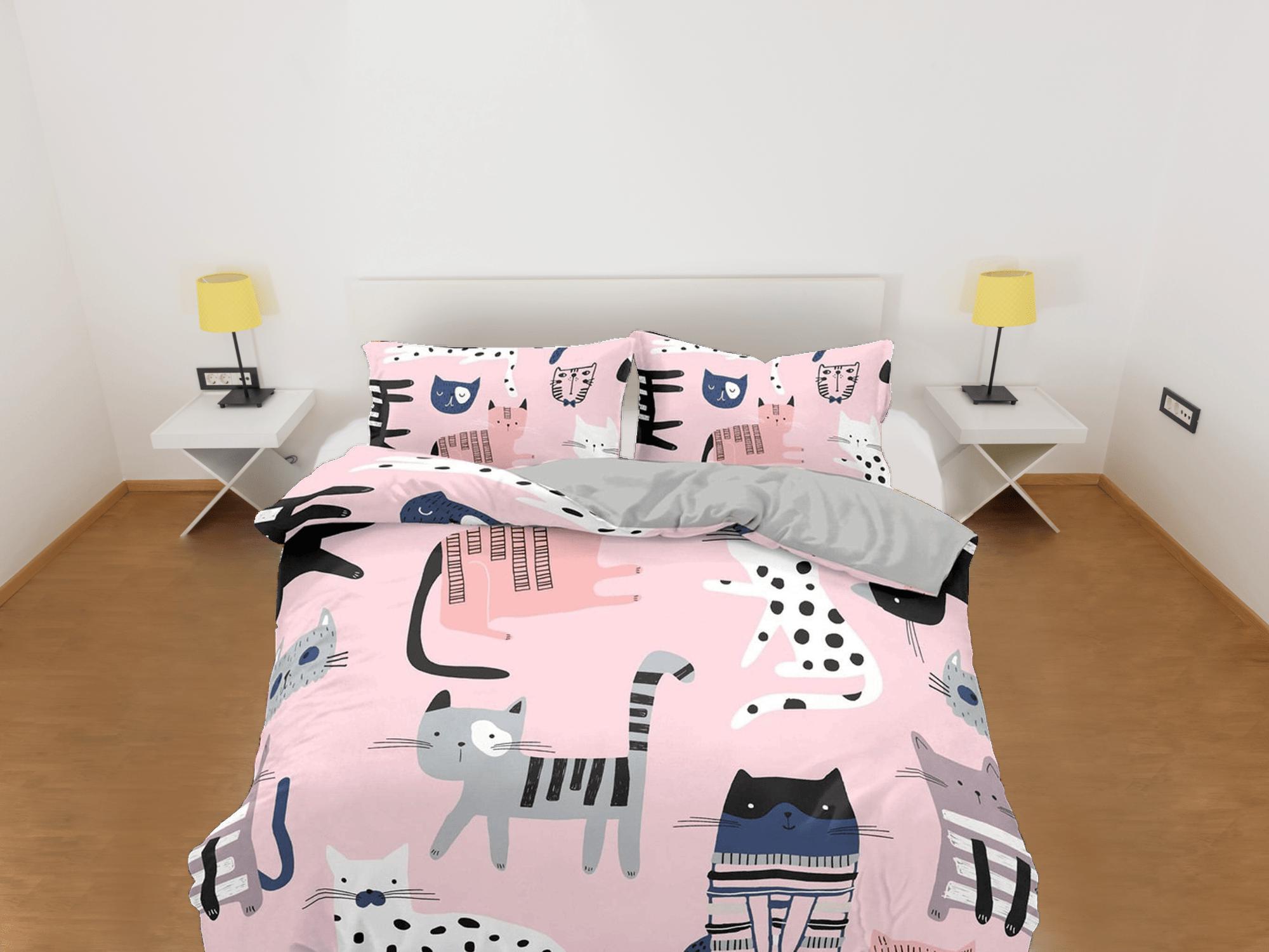 daintyduvet Wandering cats bedding pink, toddler bedding, kids duvet cover set, gift for cat lovers, baby bedding, baby shower gift, girly bedding